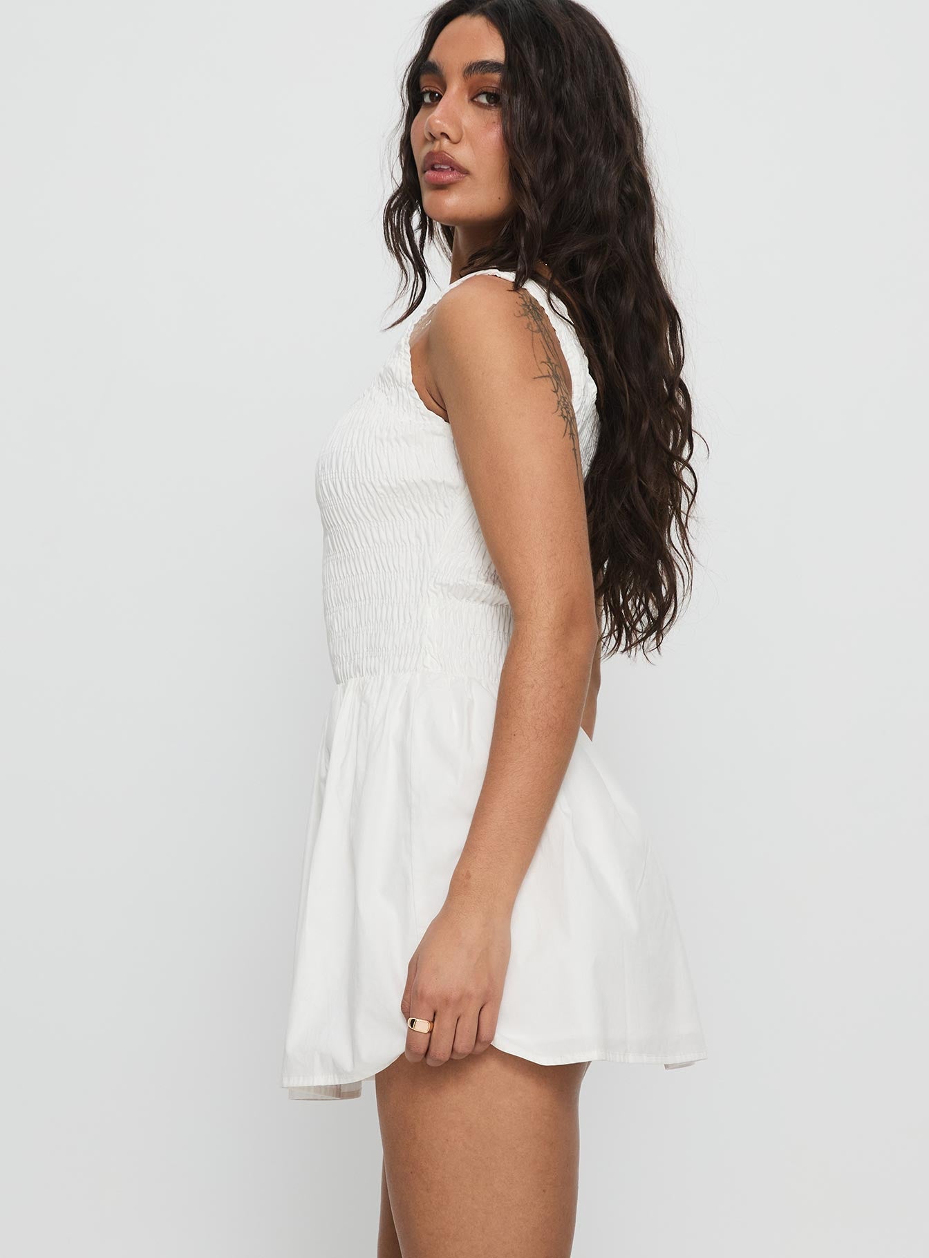 Aurelise Shirred Mini Dress White