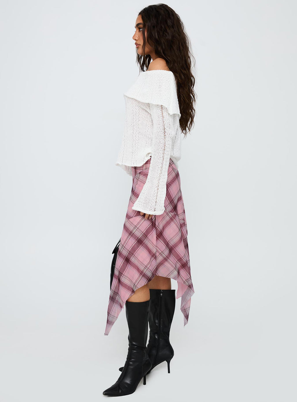 Anali Asymmetrical Midi Skirt Pink / Multi Check