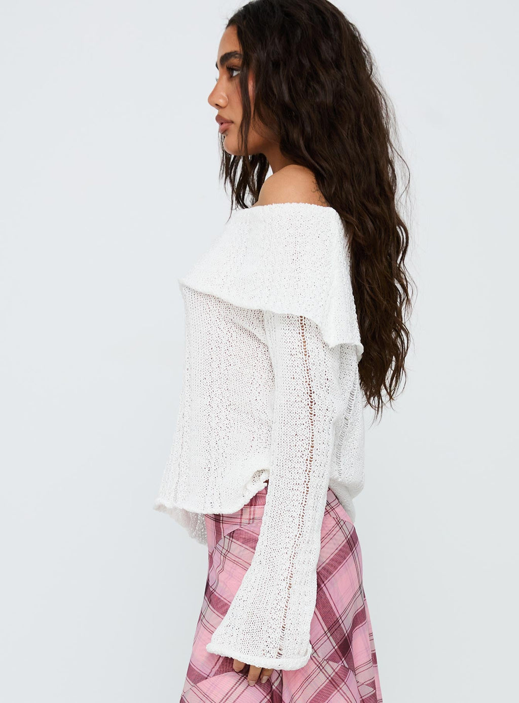 So Gone Off Shoulder Knit Sweater White