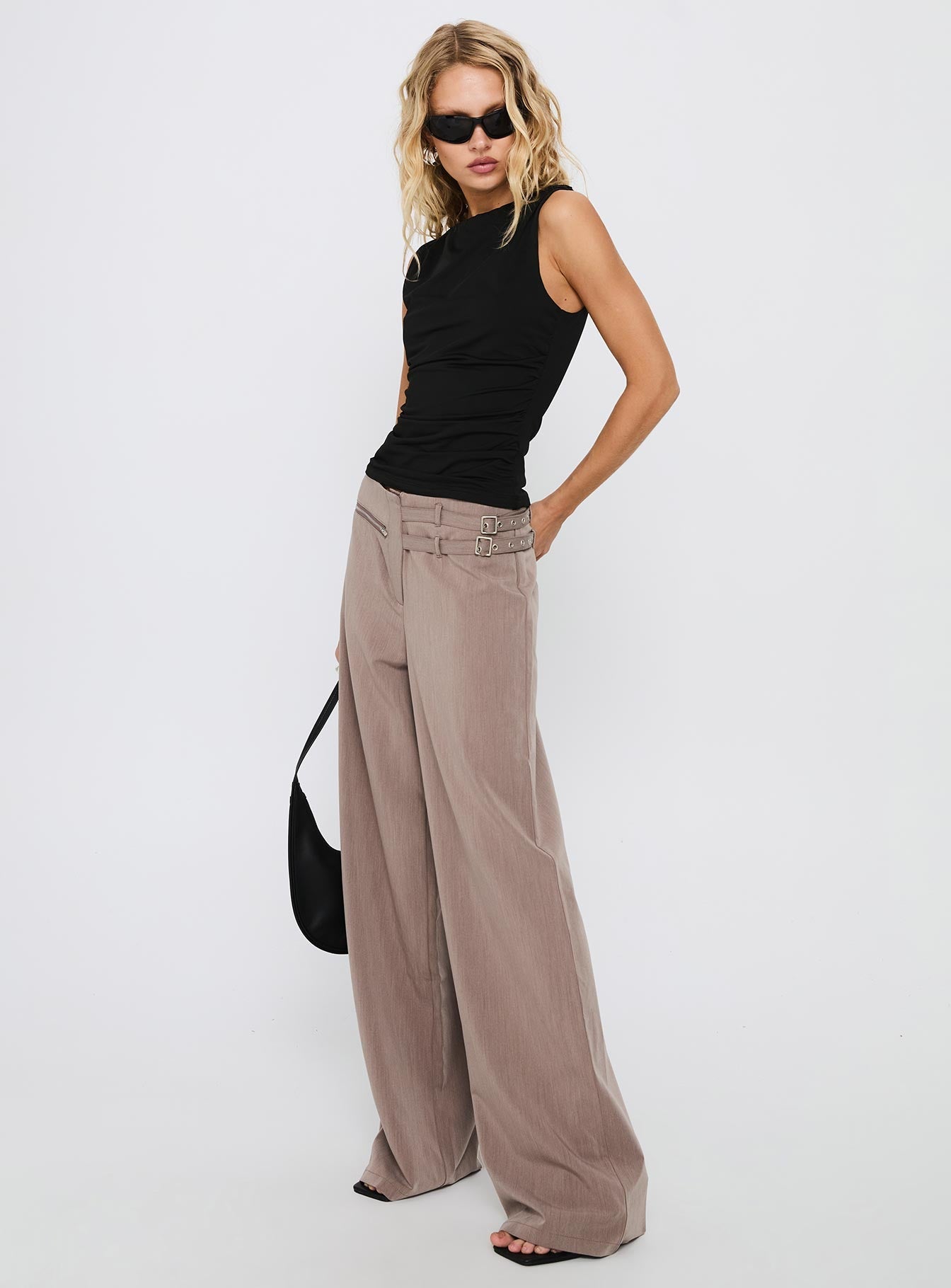 Rinah Belted Pants Brown