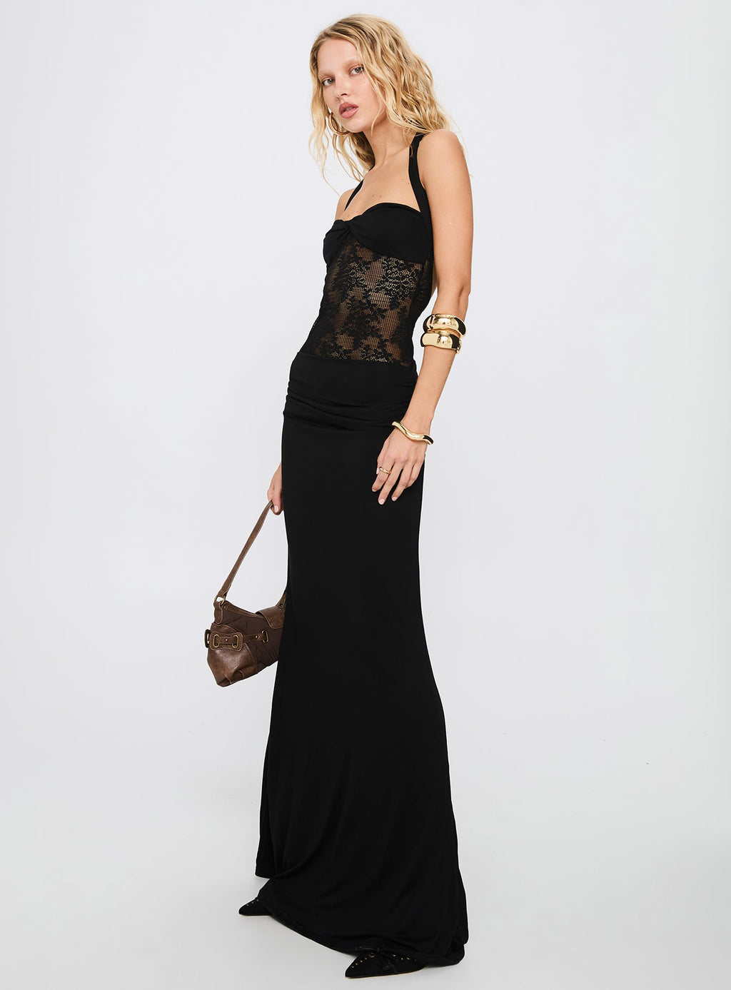 Adalyne Lace Halter Maxi Dress Black