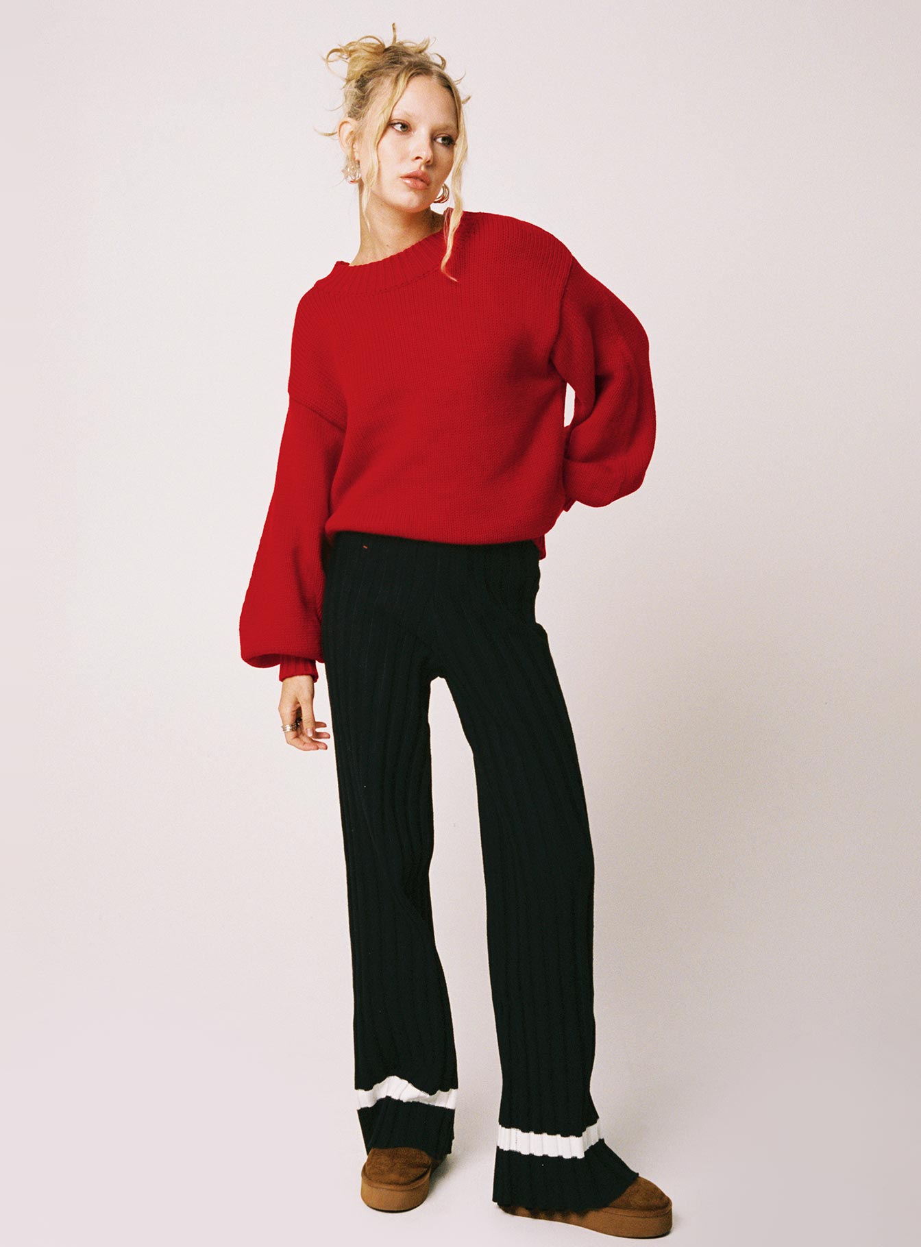 Harmony Balloon Sleeve Knit Sweater Red