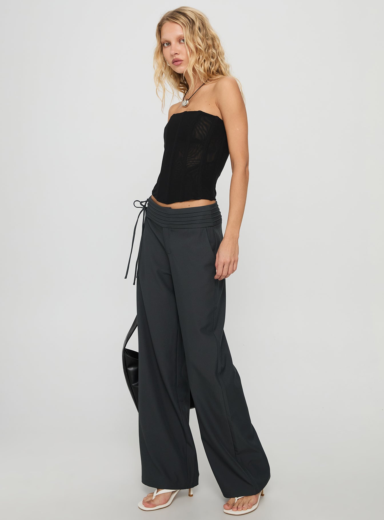 Good Riddance Pleat Tie Slouch Pants Charcoal