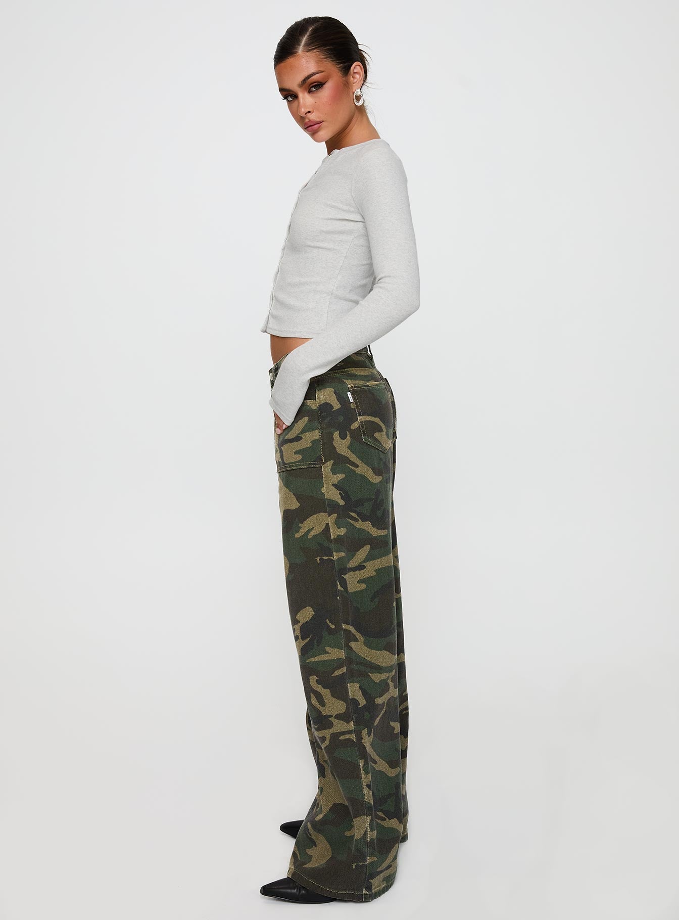 Briony Mid Rise Wide Leg Jeans Camouflage