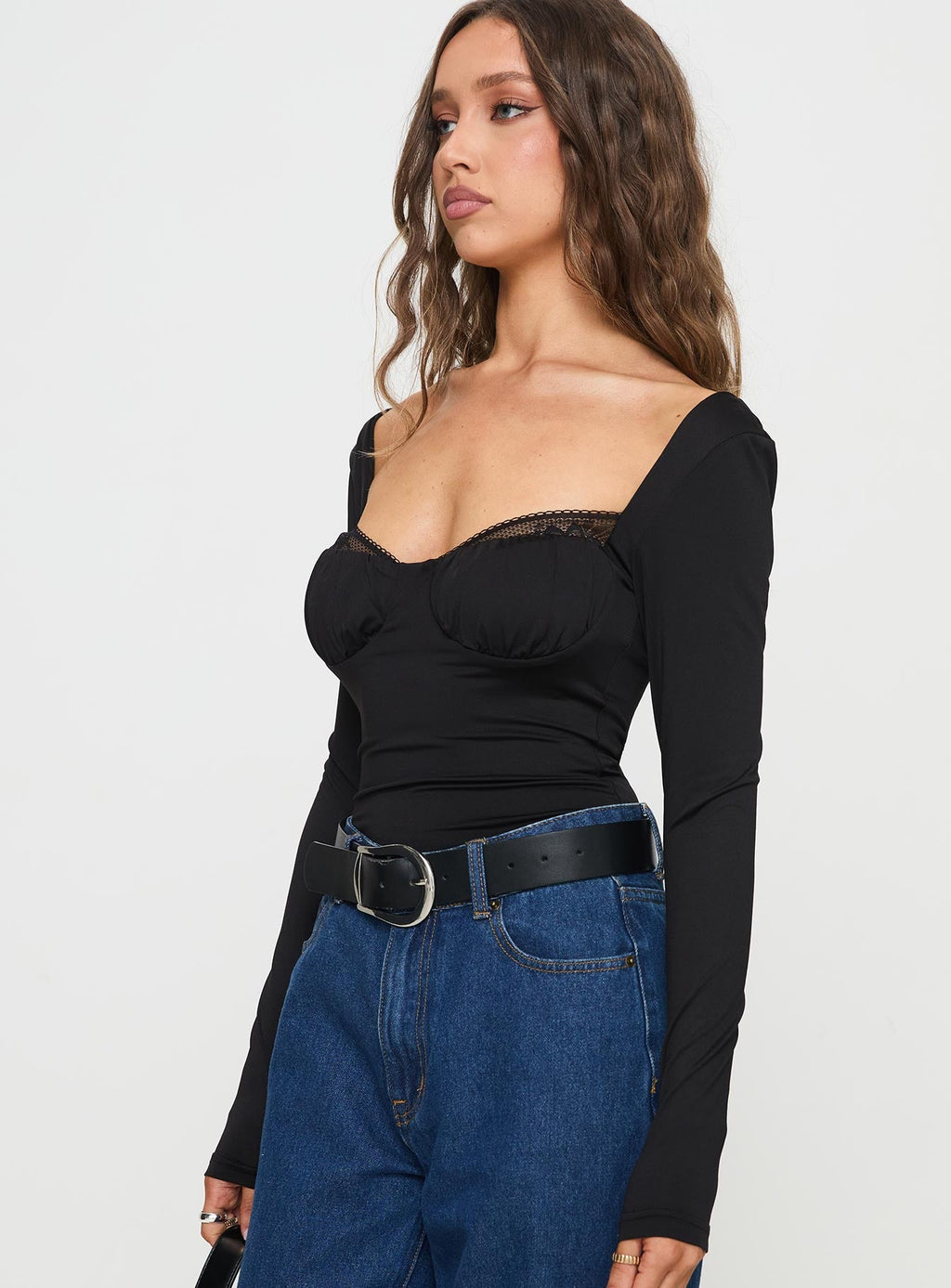 Peekaboo Long Sleeve Bodysuit Black