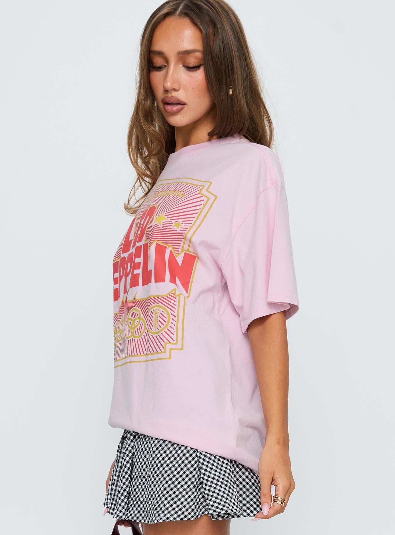 Led Zeppelin Oversized Vintage Graphic Top Pink