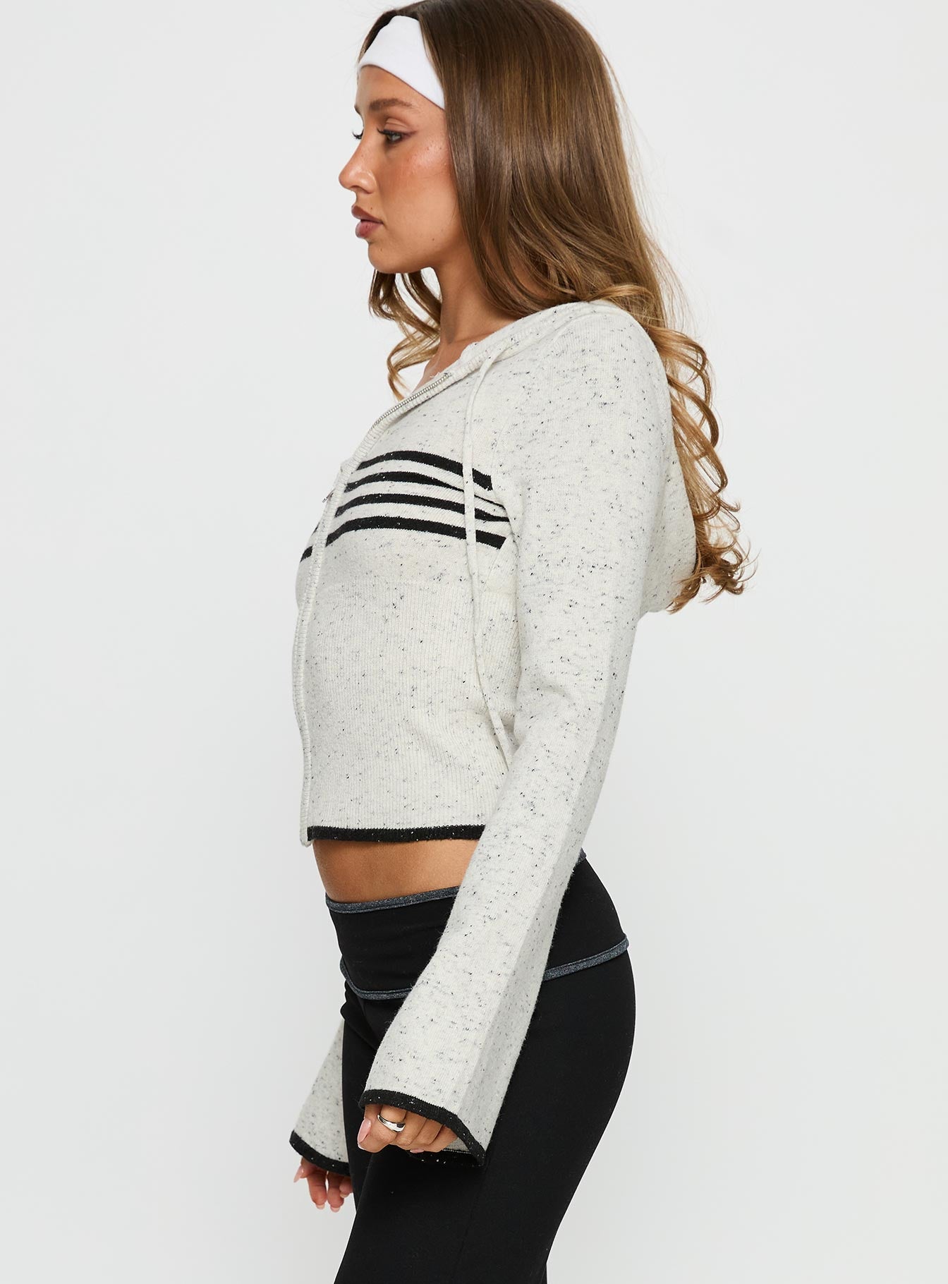 Brandea Zip Through Knit Hoodie White Marle