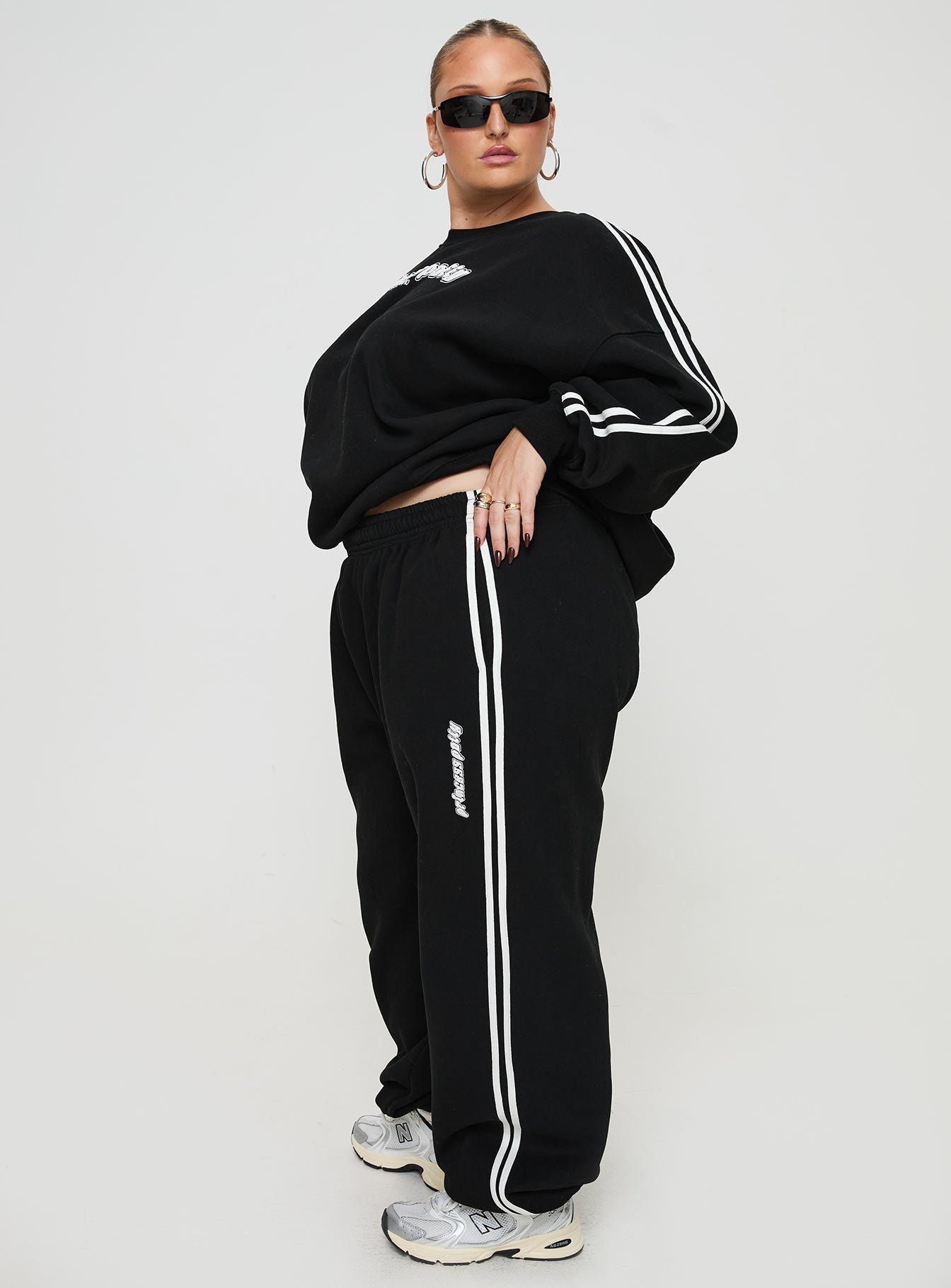 Princess Polly Track Pants Stripe Black / White Curve