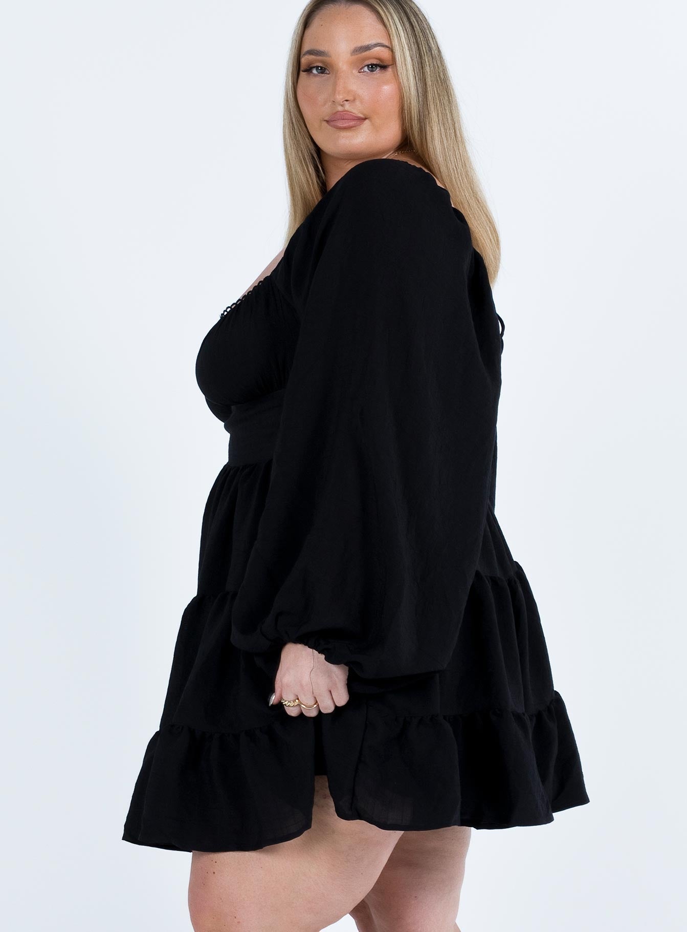 Danny Long Sleeve Mini Dress Black Curve