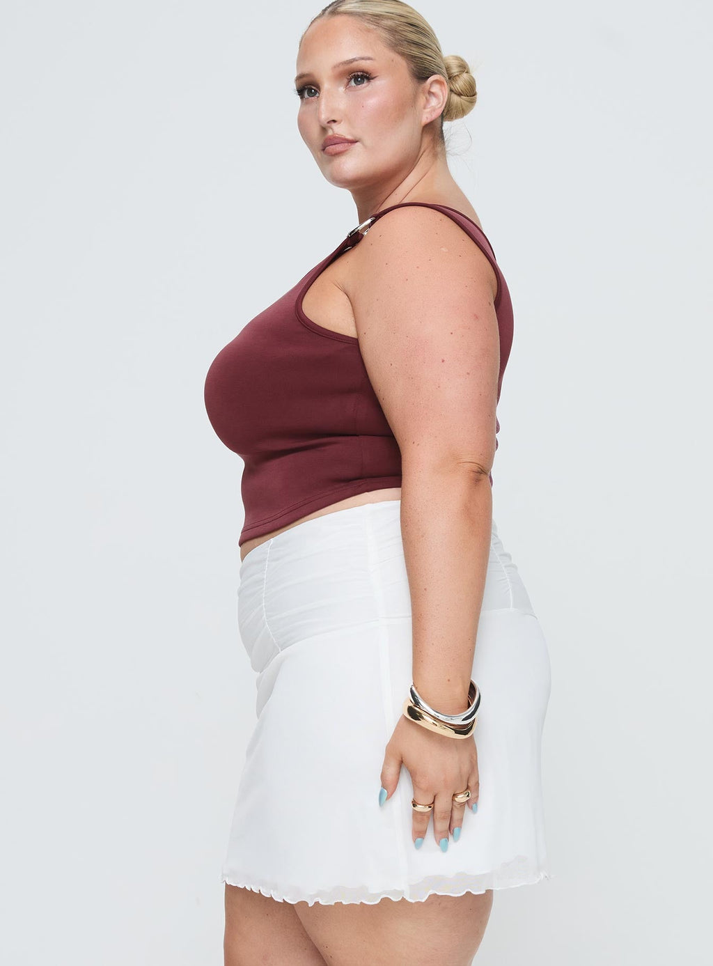 Meredith Ruched Mini Skirt White Curve