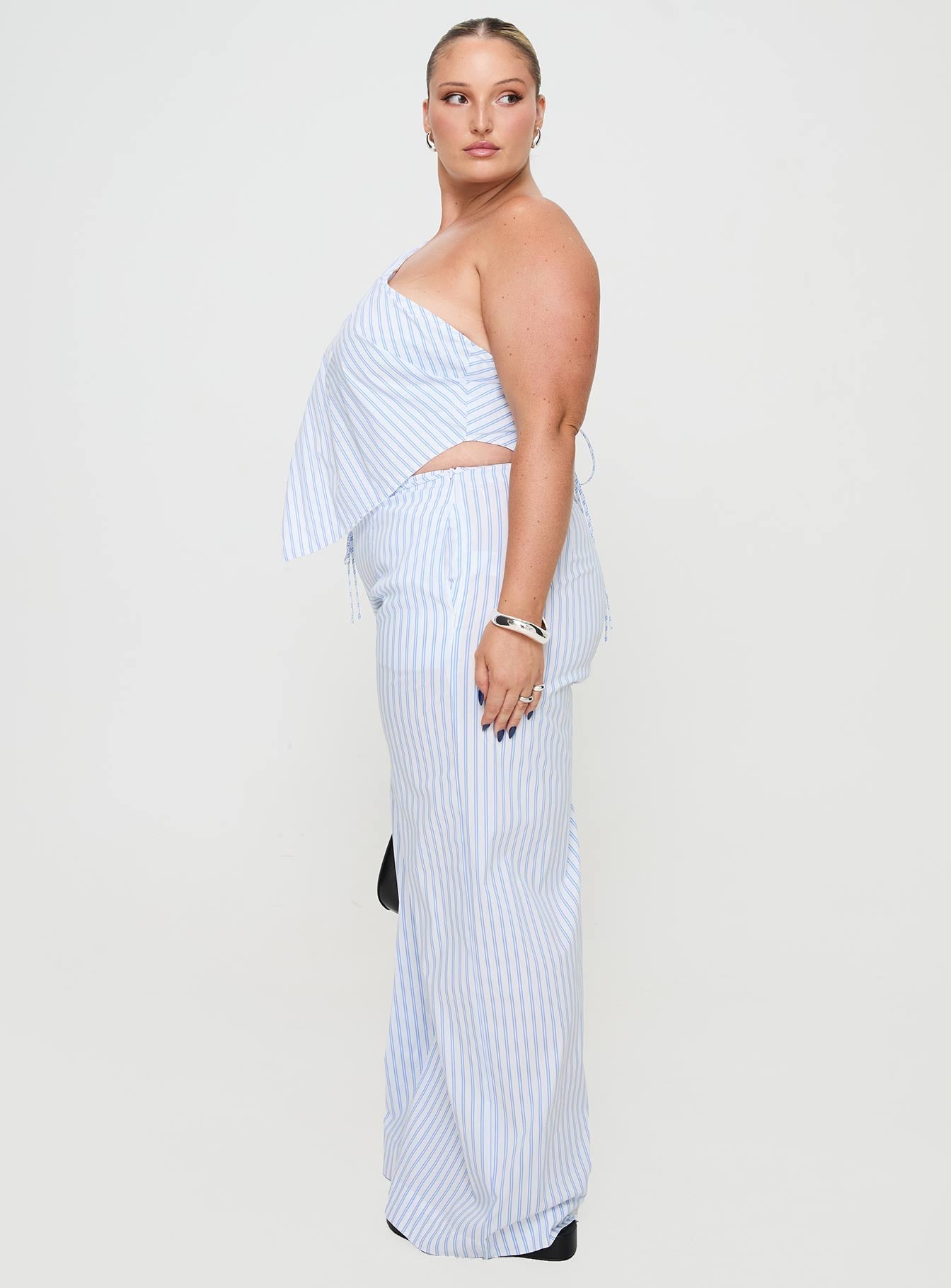 Collied Low Rise Pants Blue / White Stripe Curve