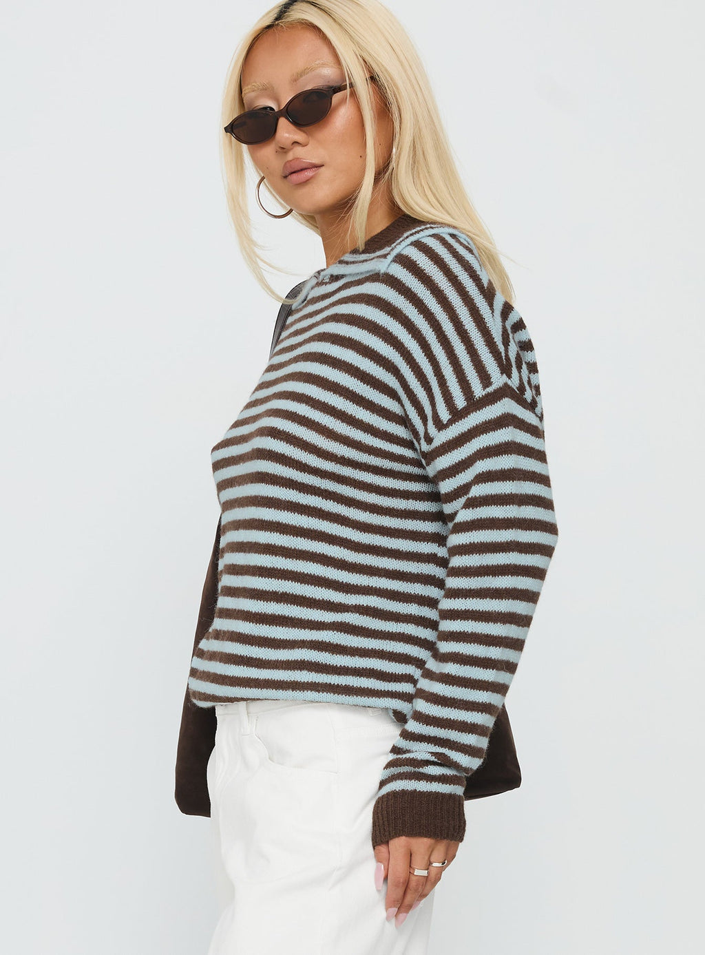 Moon Went Dark Collared Knit Sweater Stripe