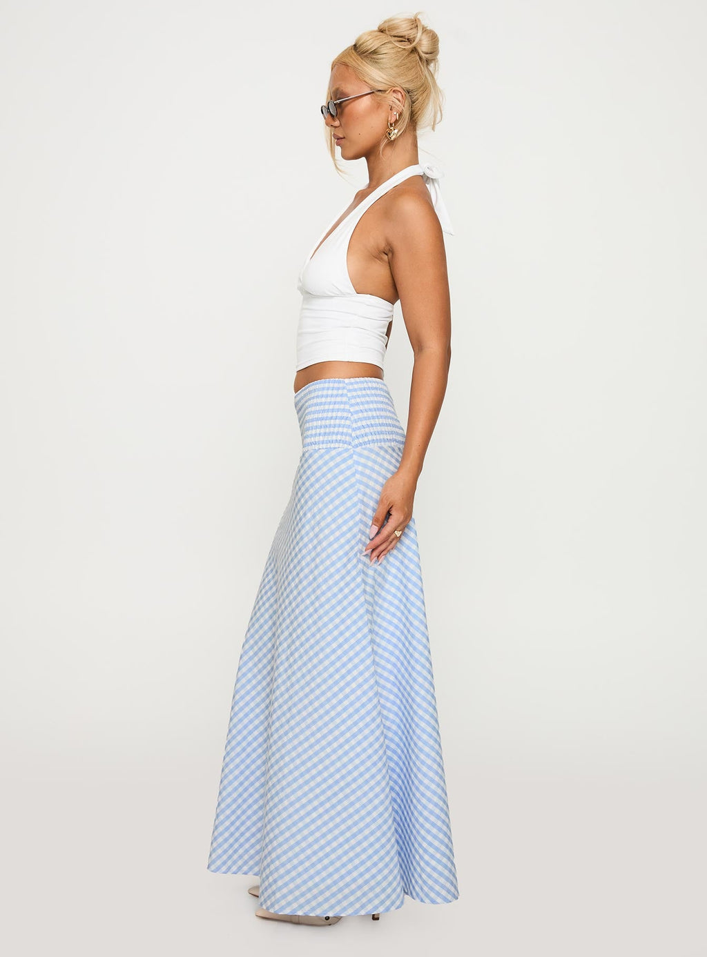 Every Girl Shirred Maxi Skirt Blue Check