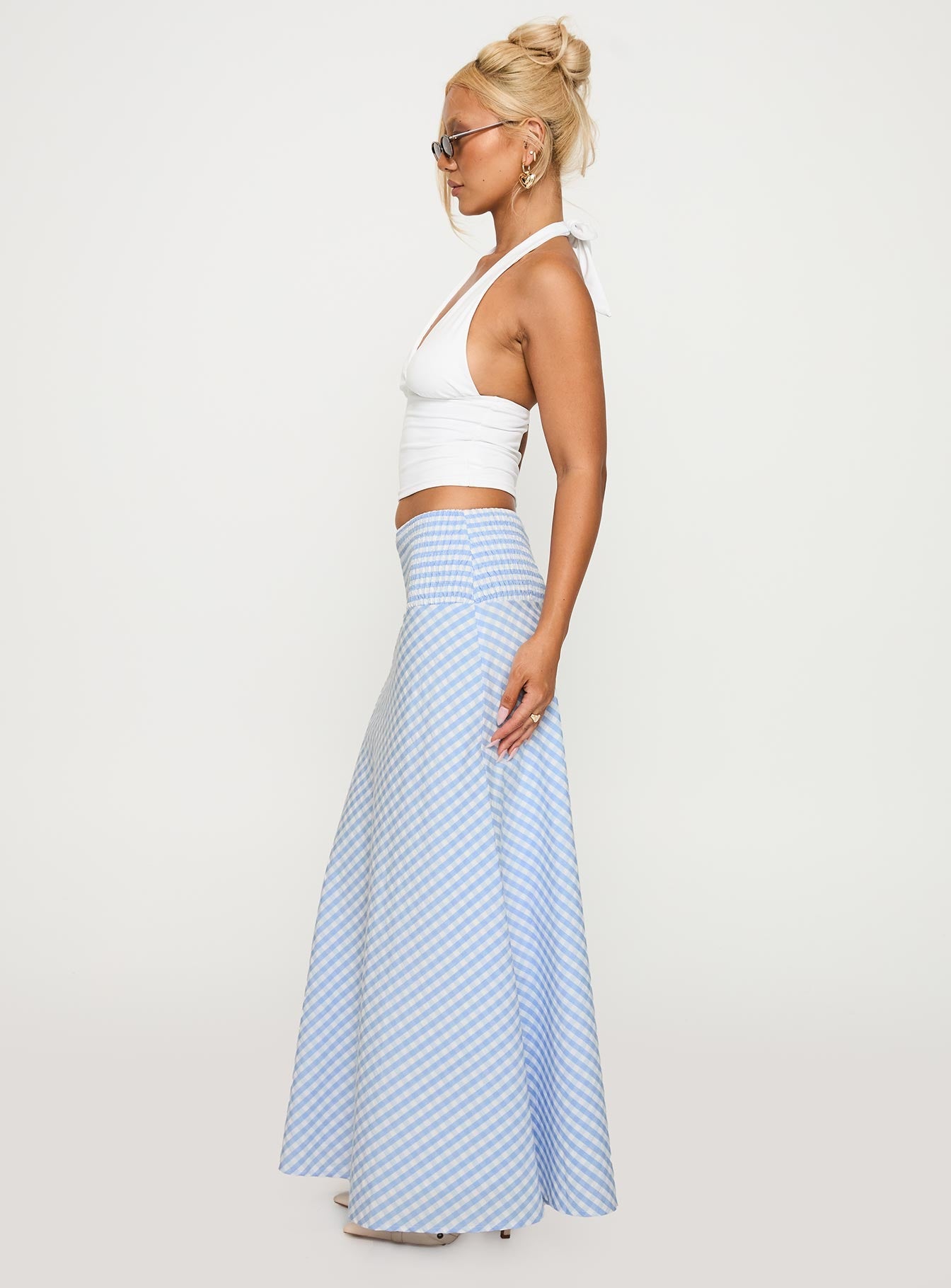 Every Girl Shirred Maxi Skirt Blue Check