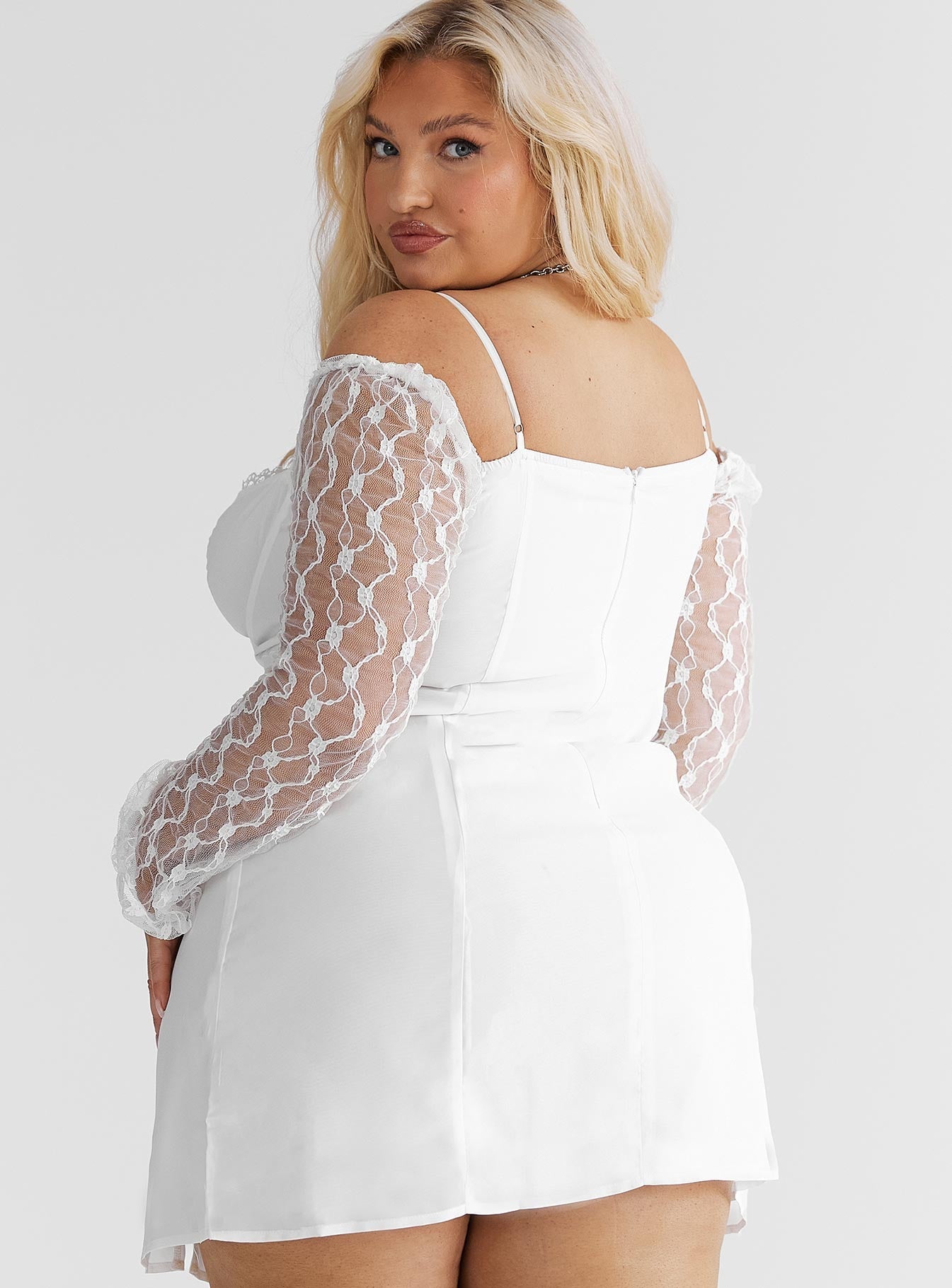 Ashwood Lace Sleeve Mini Dress White Curve