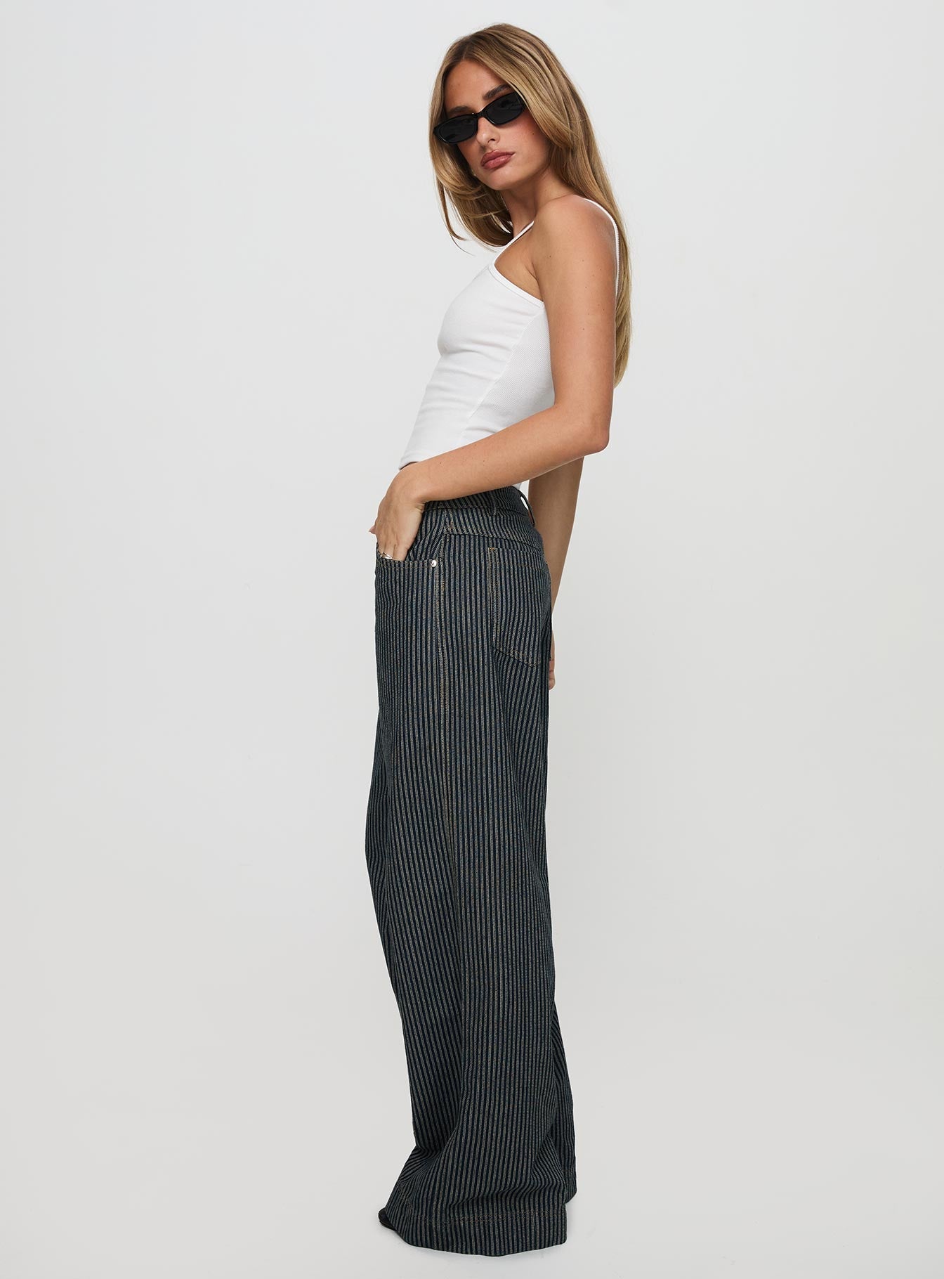 Actually Invested Low Rise Pants Denim Stripe