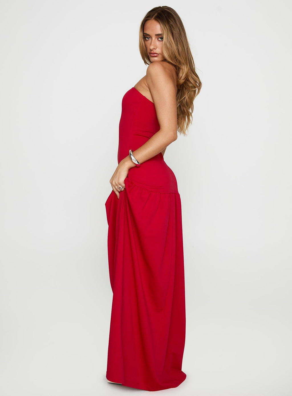 Move Me Strapless Maxi Dress Red