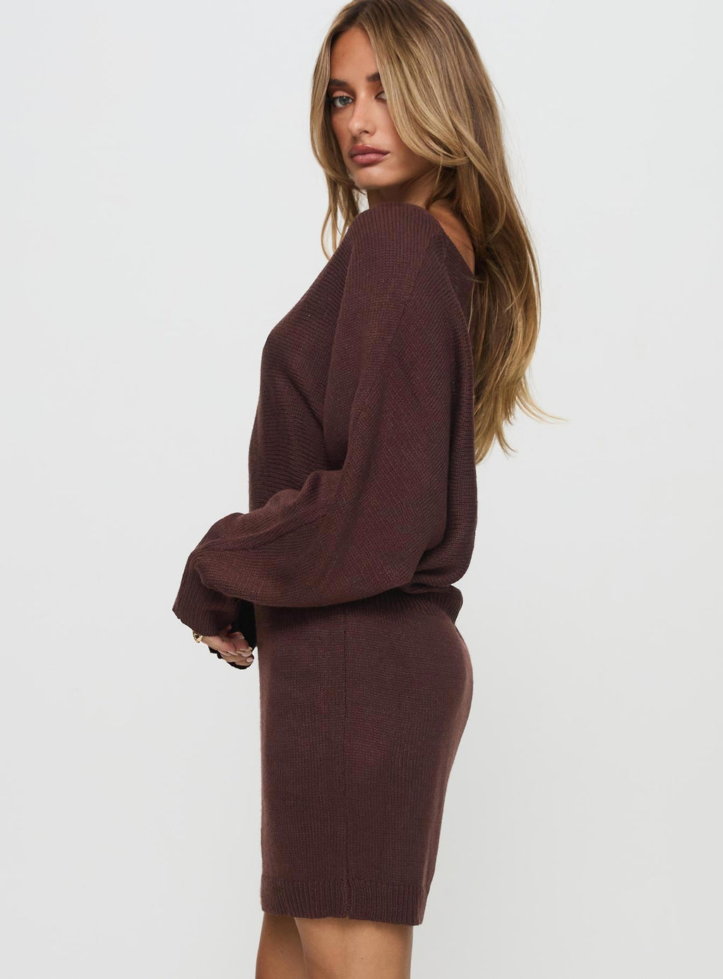 Bellamie Long Sleeve Mini Dress Chocolate