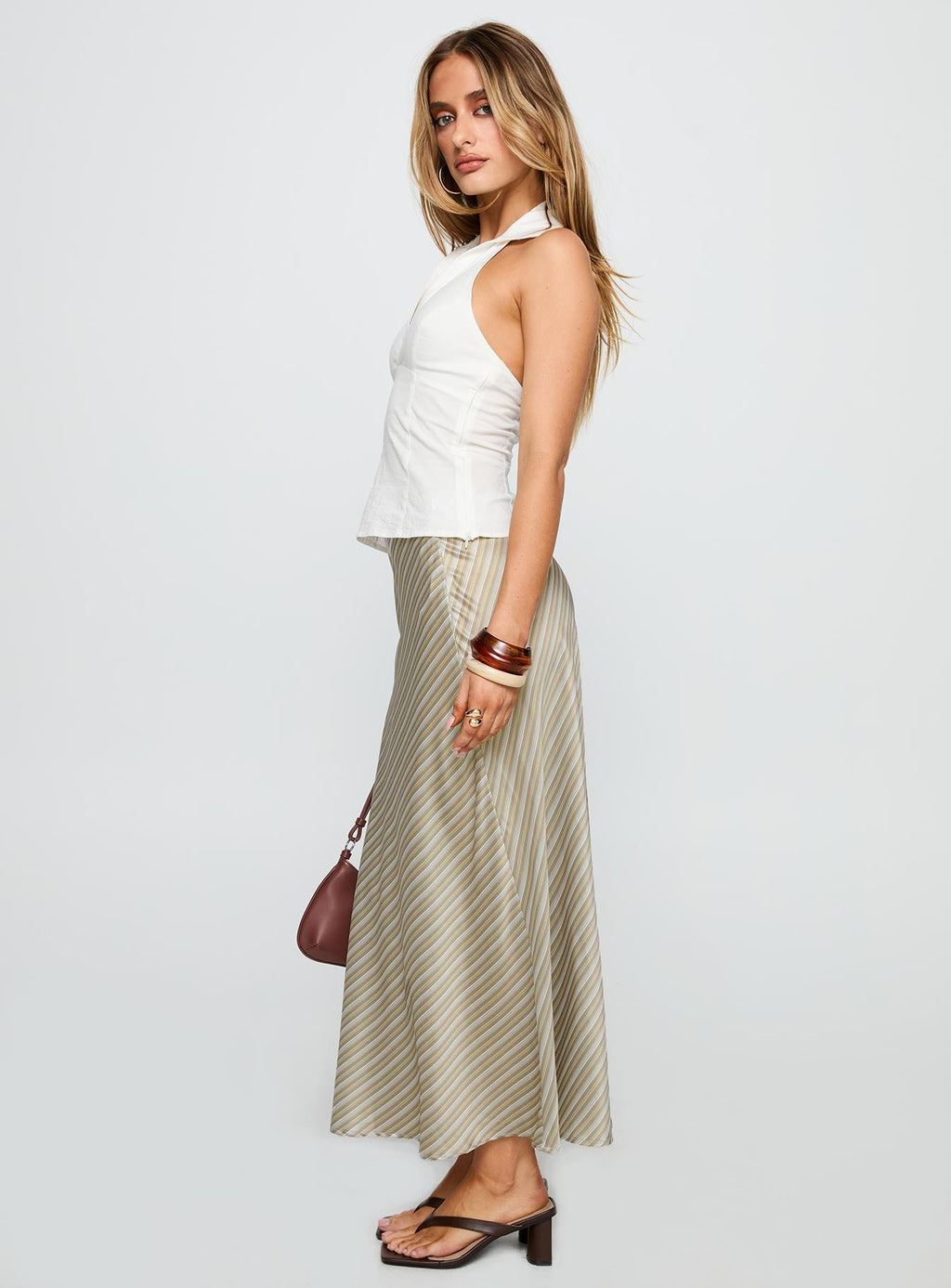 Mixed Signals Midi Skirt Brown Stripe