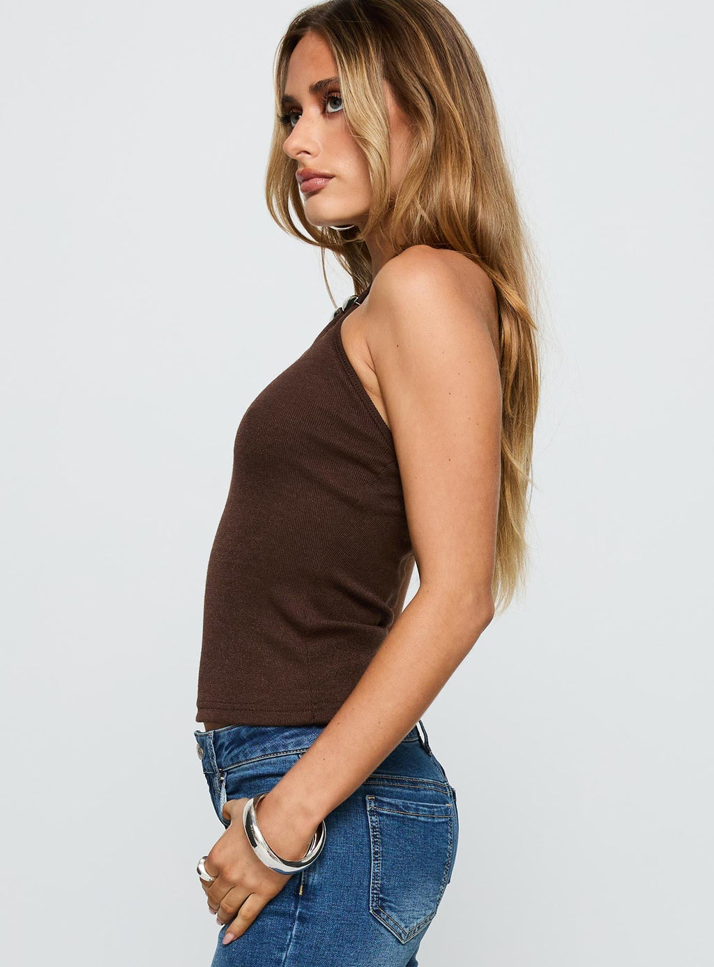 Evandar Hardware Detail Halter Top Brown