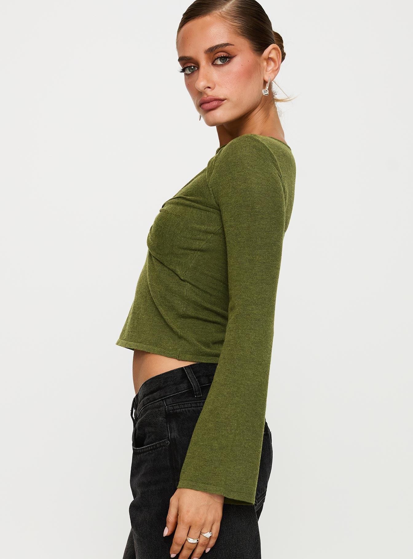 Giordani Long Sleeve Twist Top Moss Green