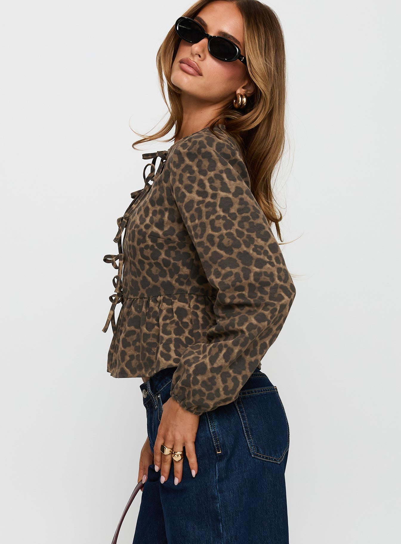 Recognize Tie Detail Long Sleeve Top Leopard