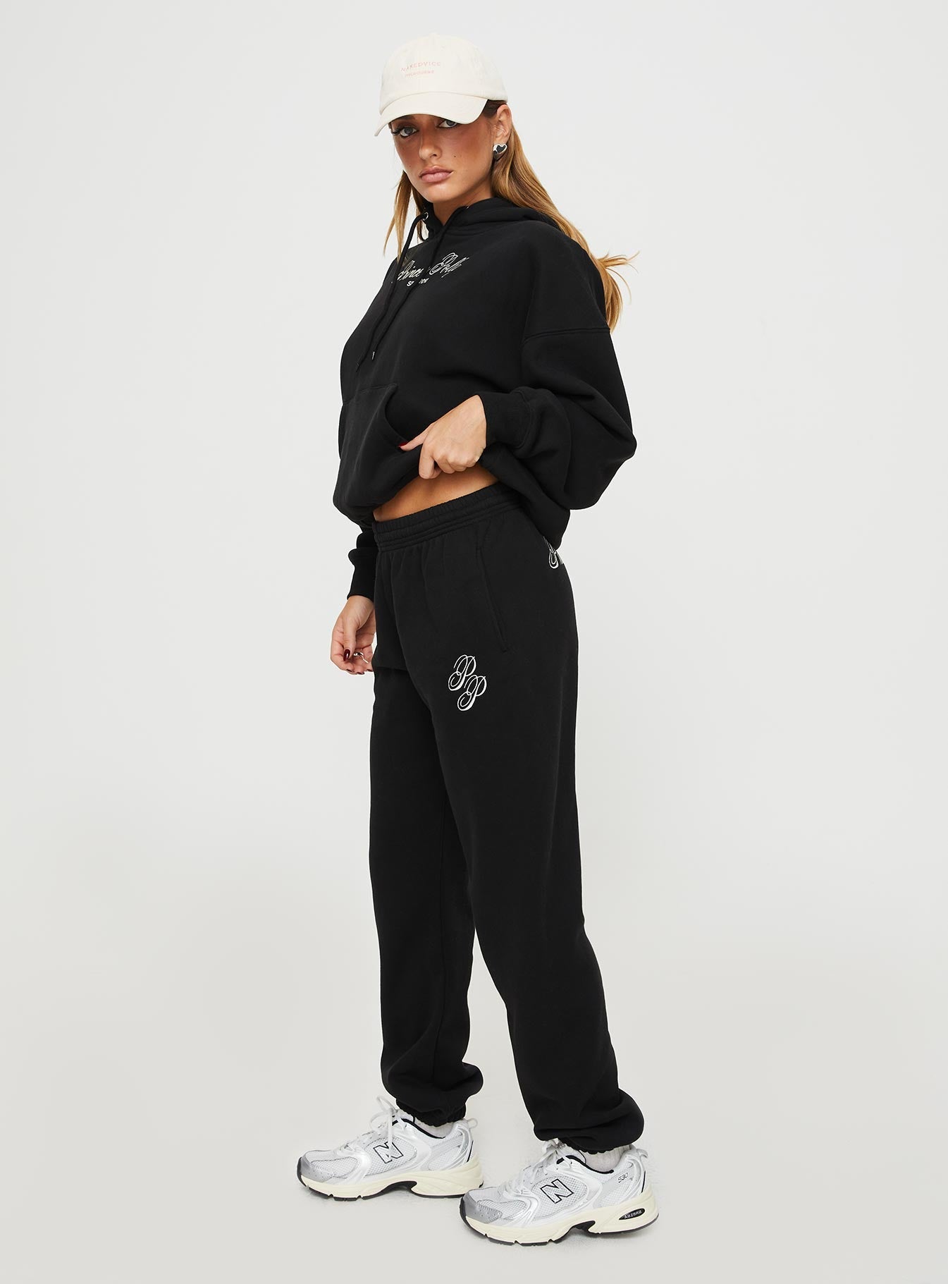 Princess Polly Track Pants Script Black / Ivory