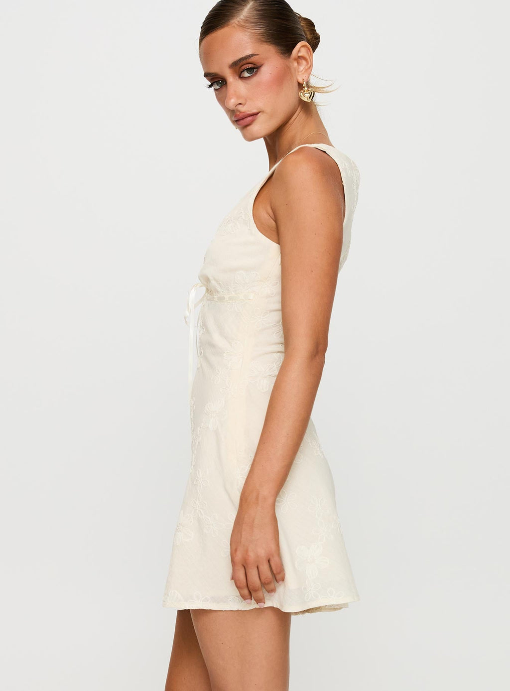 Faithfully Embroidered Mini Dress Beige