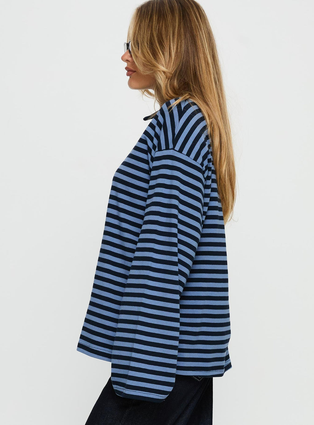 Settle Down Collared Long Sleeve Top Navy Stripe