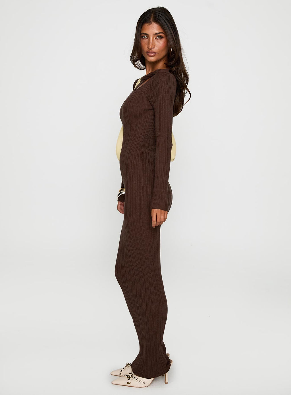 Gyselle Long Sleeve Maxi Dress Brown