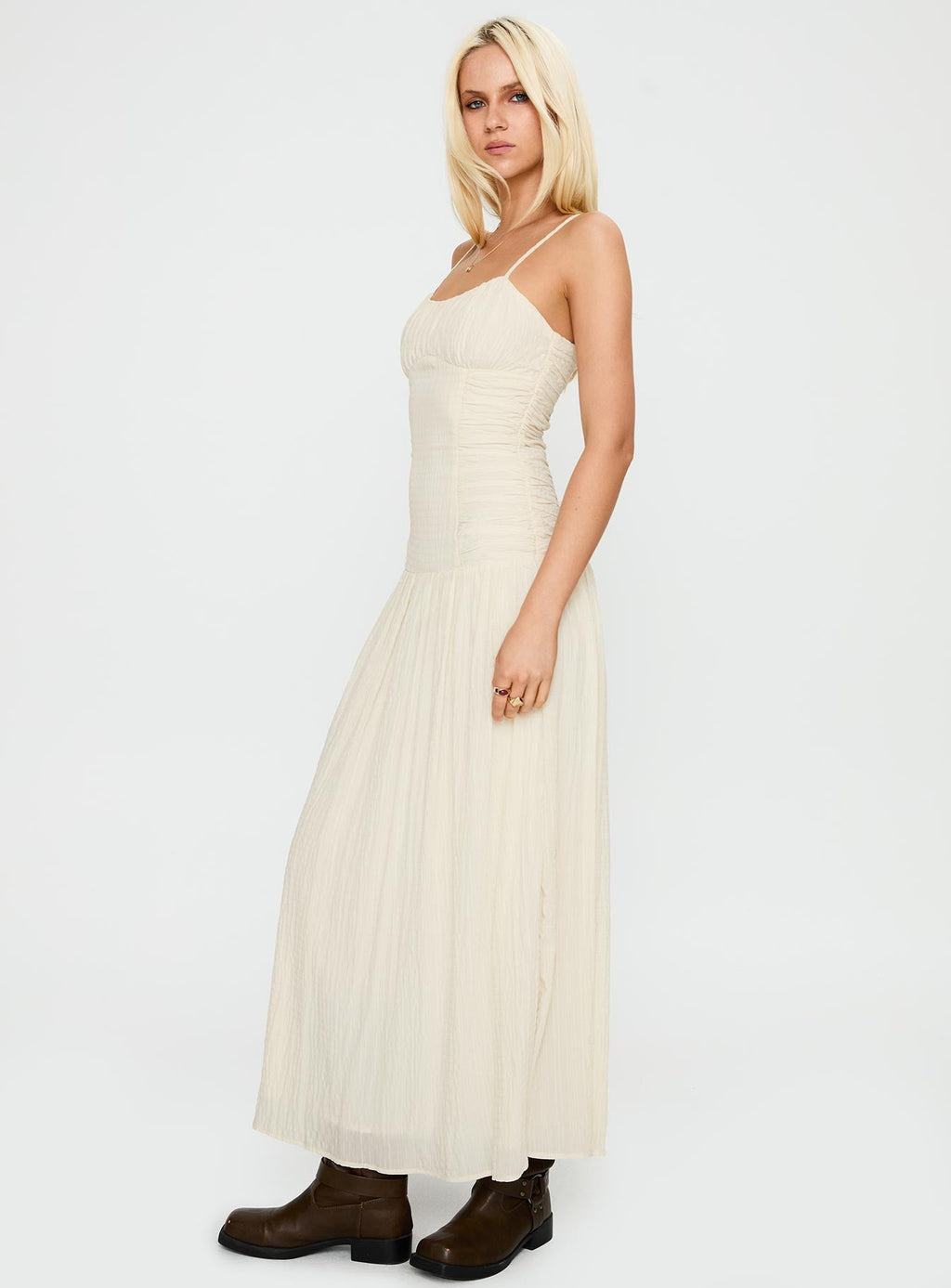 Quinley Shirred Maxi Dress Cream