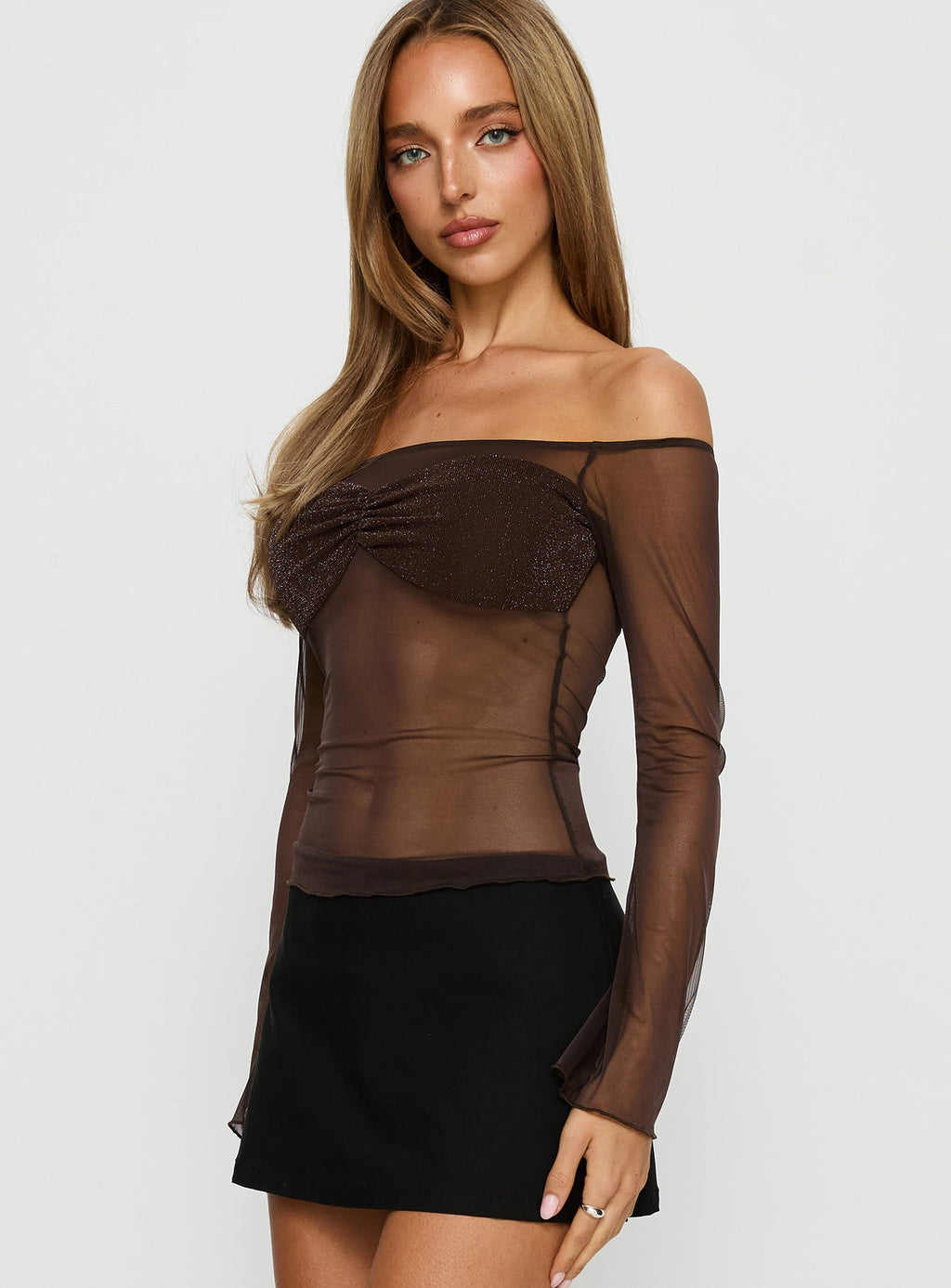 Jahnessa Sheer Long Sleeve Top Chocolate