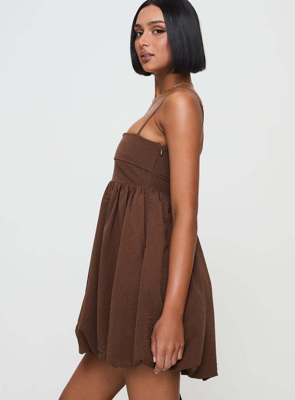 Layken Bubble Hem Mini Dress Chocolate