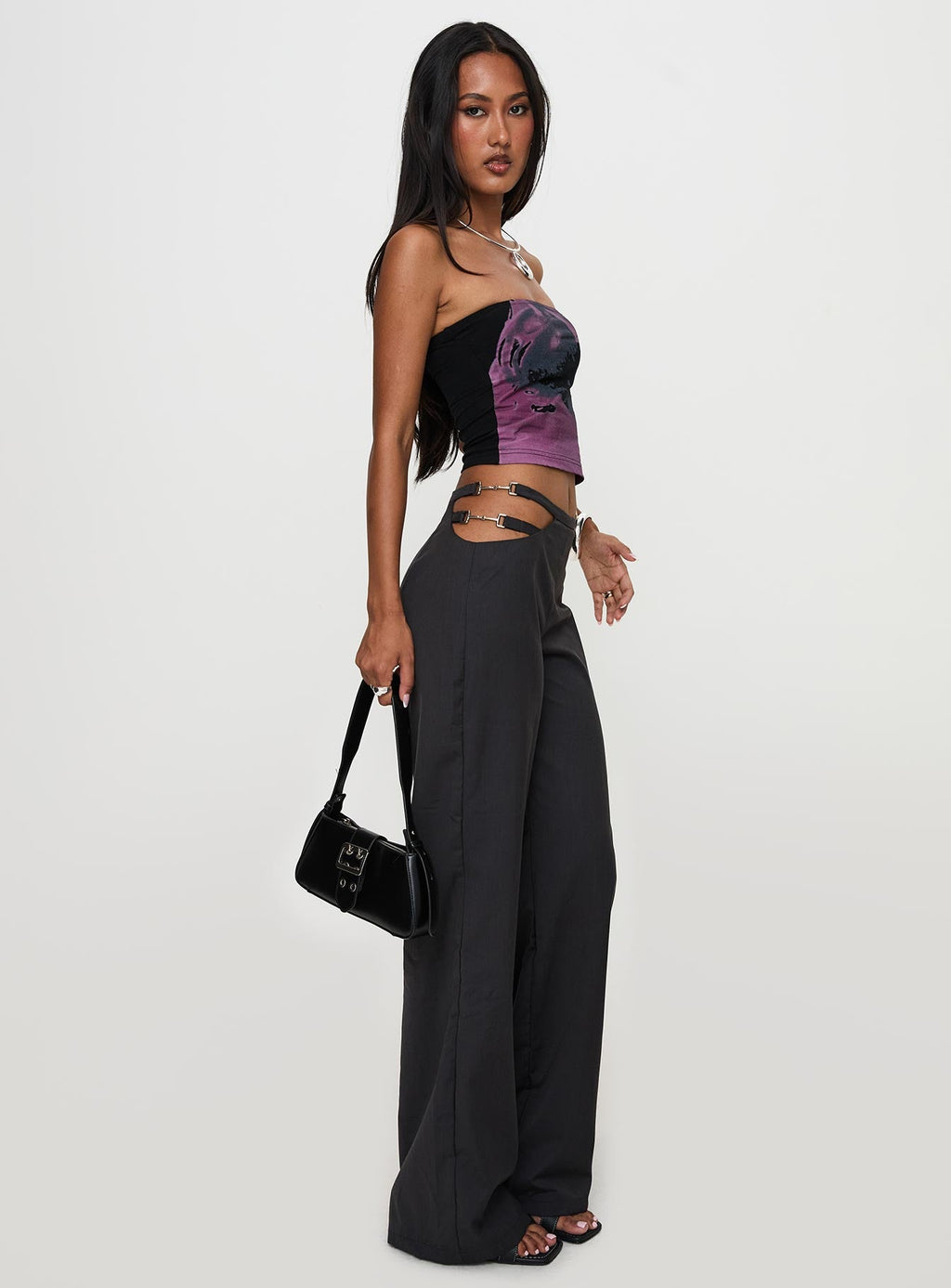 Nights Like This Cut Out Buckle Detail Pants Charcoal