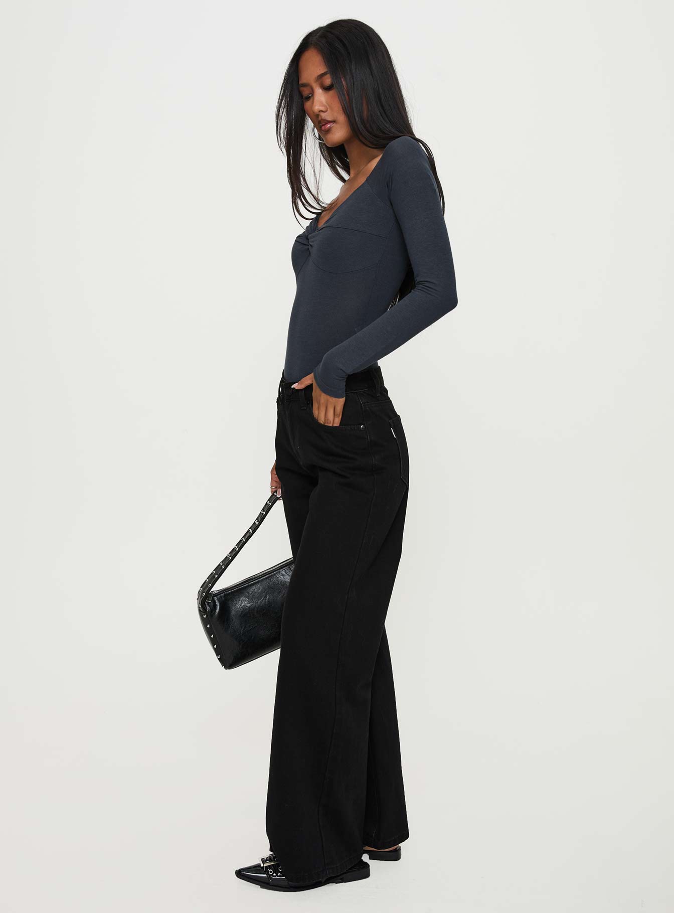 Colemane Mid Rise Wide Leg Jeans Black