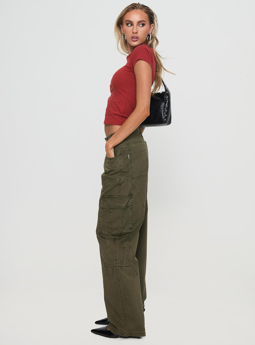 Ahstin Mid Rise Straight Leg Cargo Jeans Green