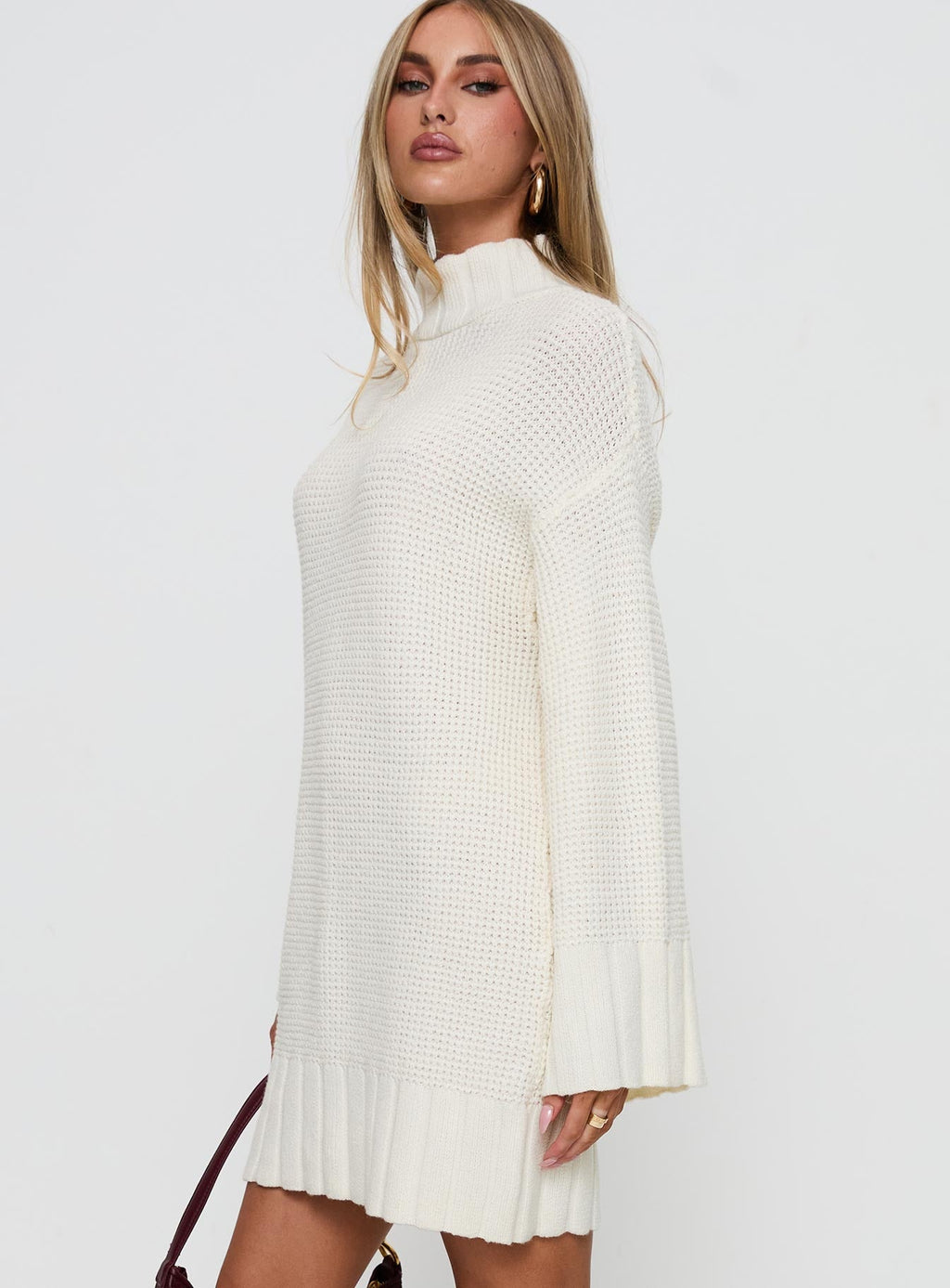 Tarin Long Sleeve Knit Mini Dress Cream