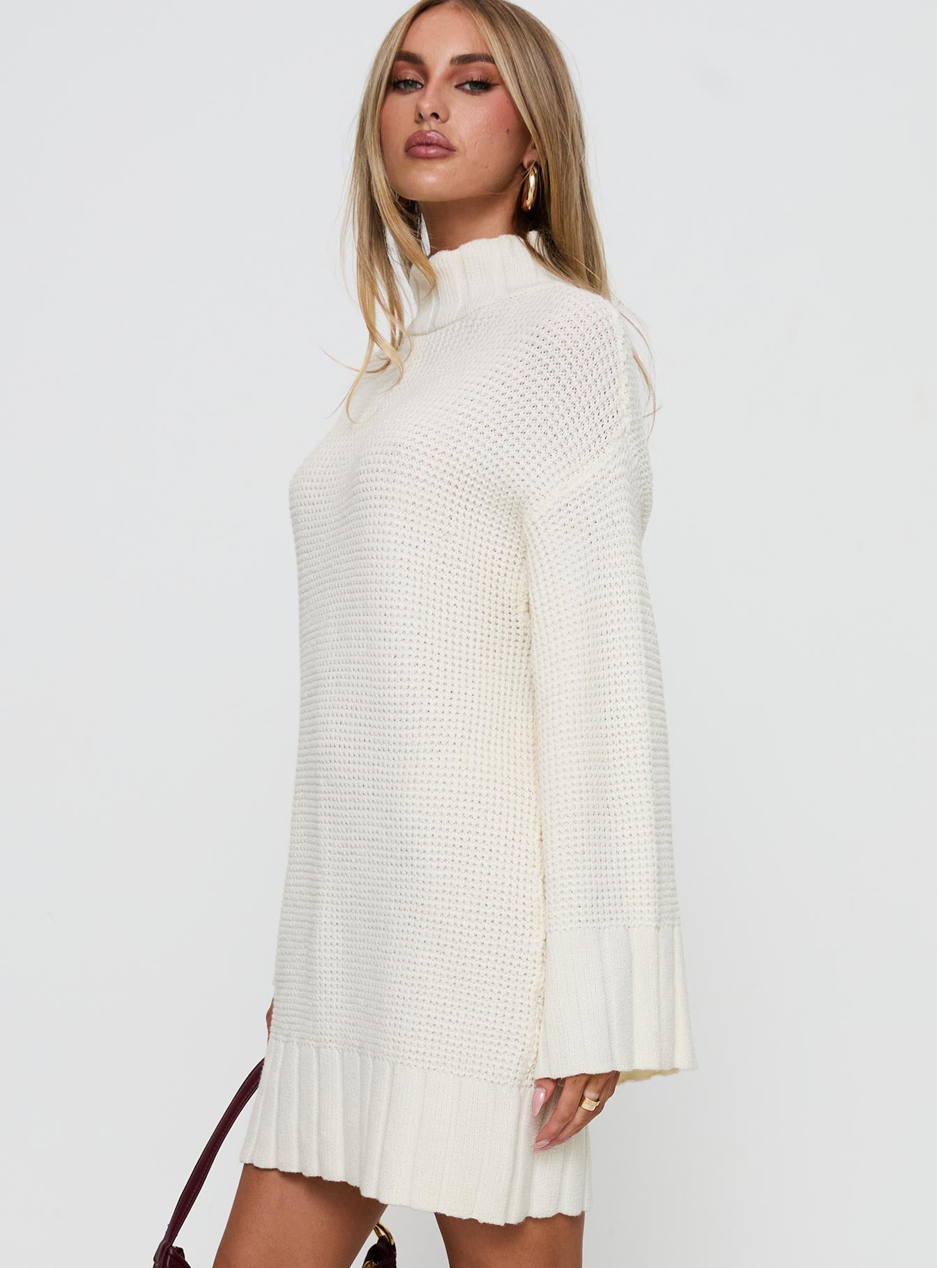 Tarin Long Sleeve Knit Mini Dress Cream