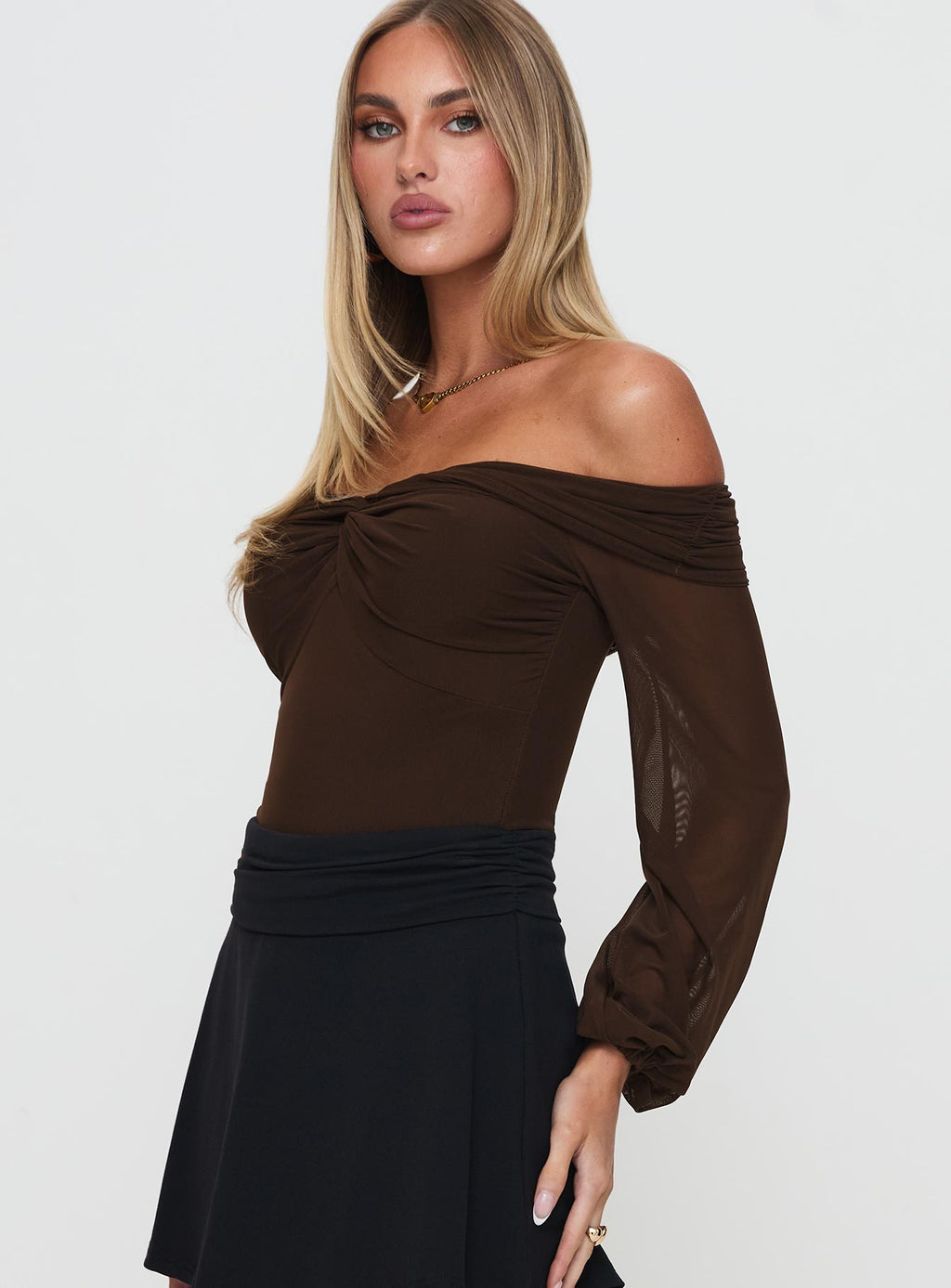 Babette Off The Shoulder Bodysuit Brown