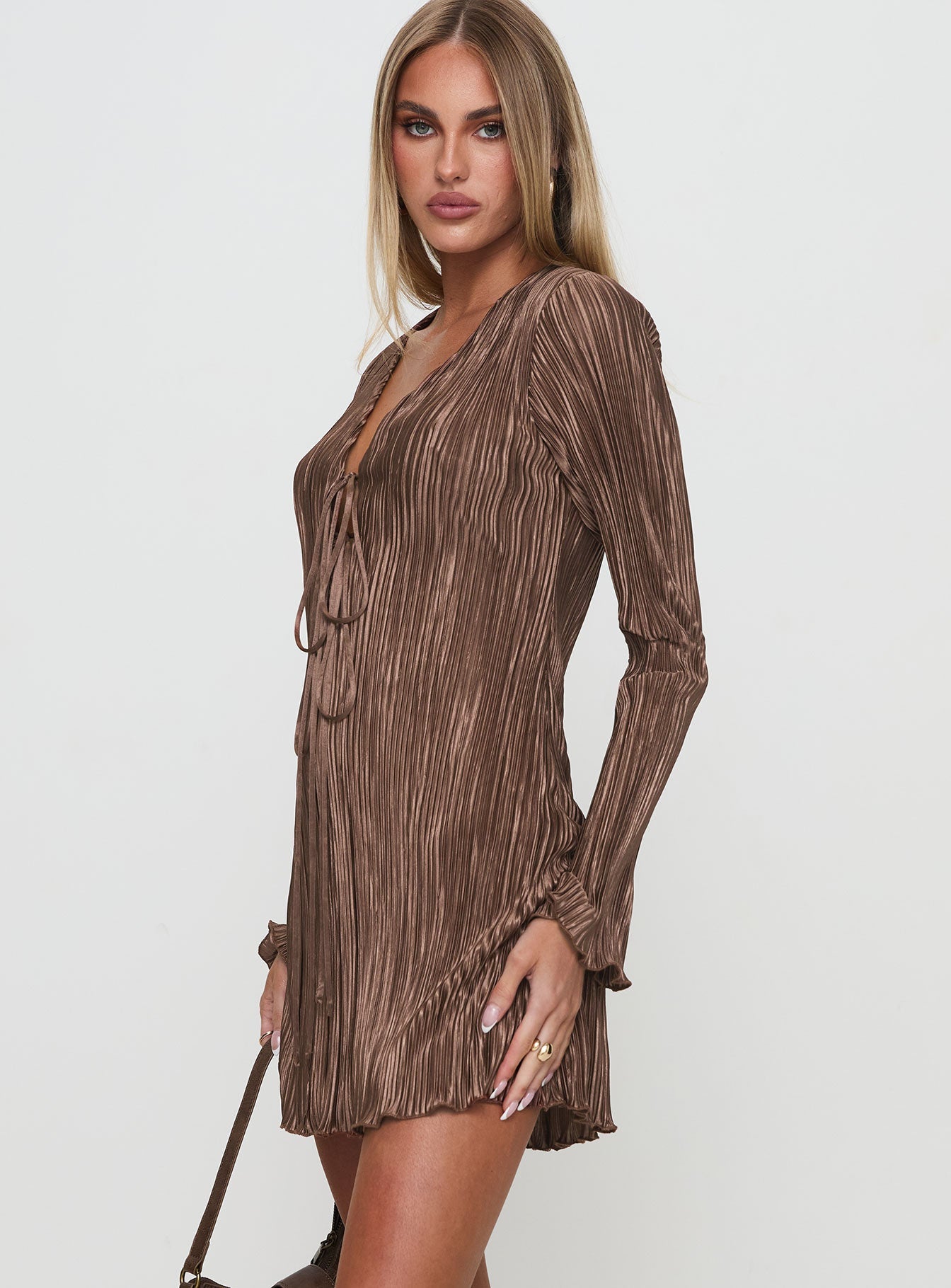 Malop Long Sleeve Mini Dress Chocolate Petite
