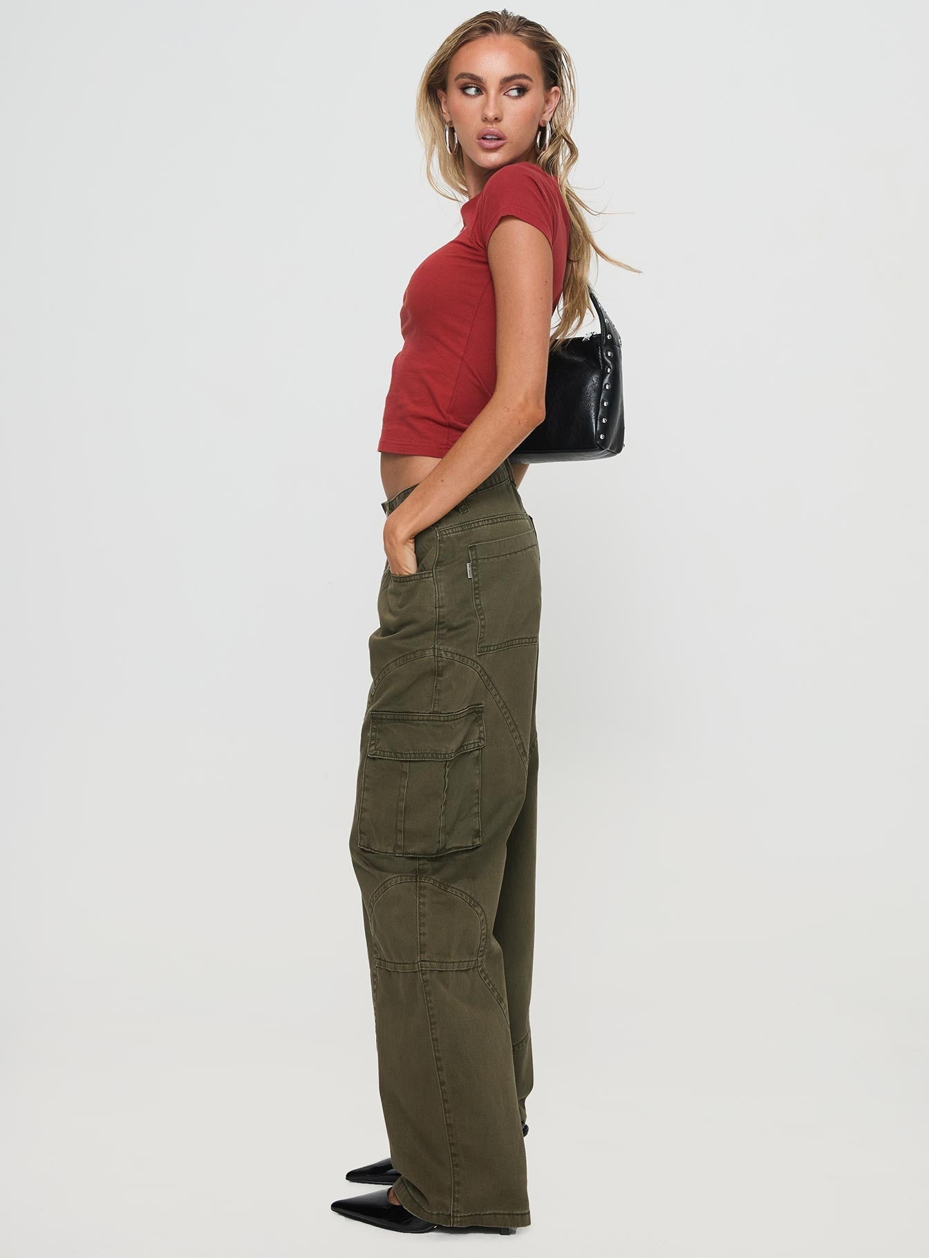 Ahstin Mid Rise Straight Leg Cargo Jeans Green Petite