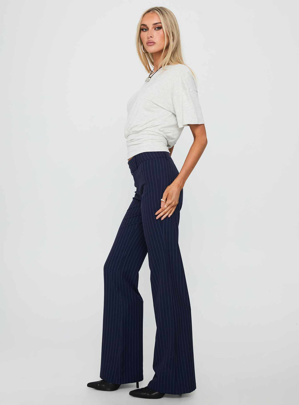 Kinkirk Flared Pants Navy Pinstripe