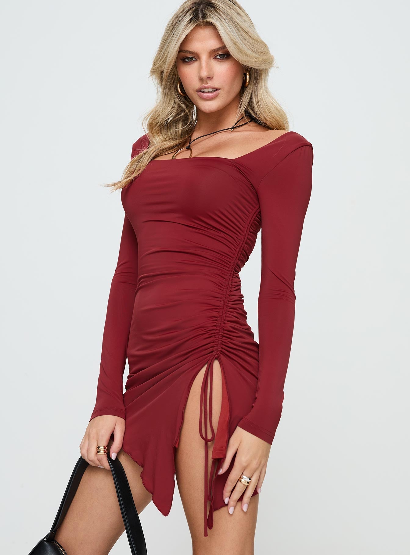 Caprani Long Sleeve Mini Dress Burgundy