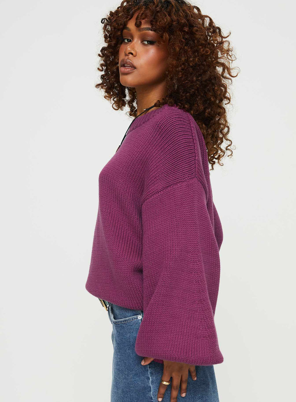 Harmony Balloon Sleeve Knit Sweater Burgundy