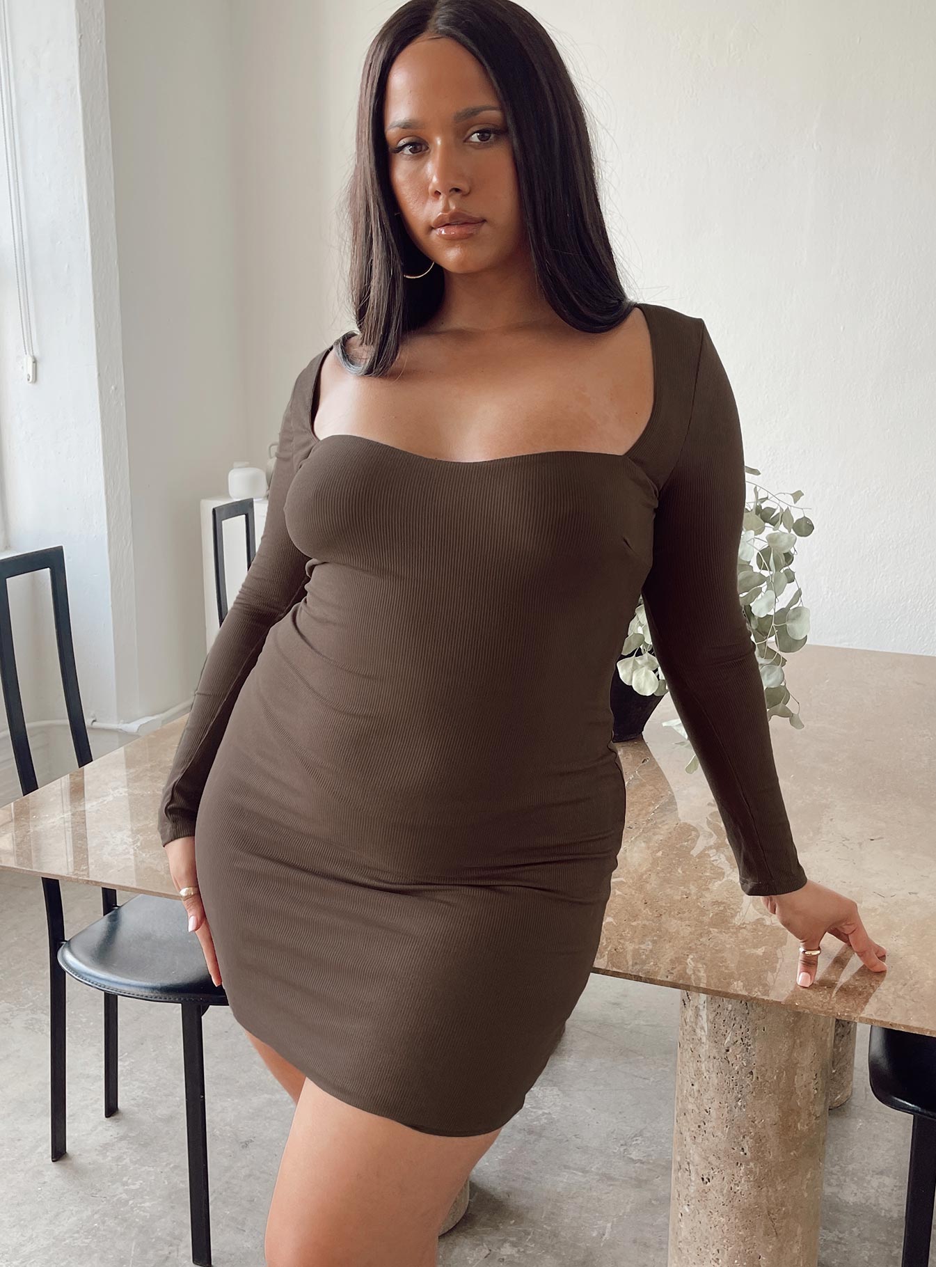 Nolan Mini Dress Brown Curve