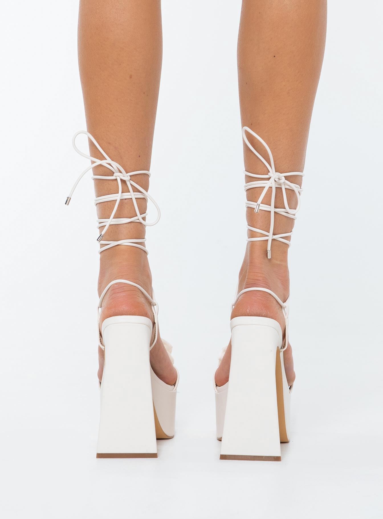Aimer Flower Strappy Platform Heels Ivory