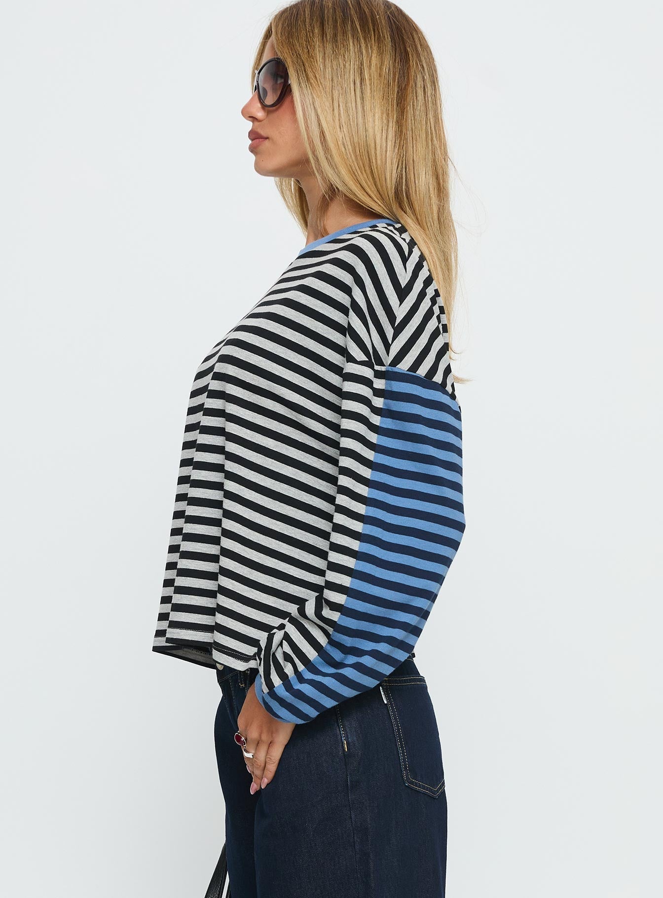 Taysha Long Sleeve Top Black / Grey Stripe