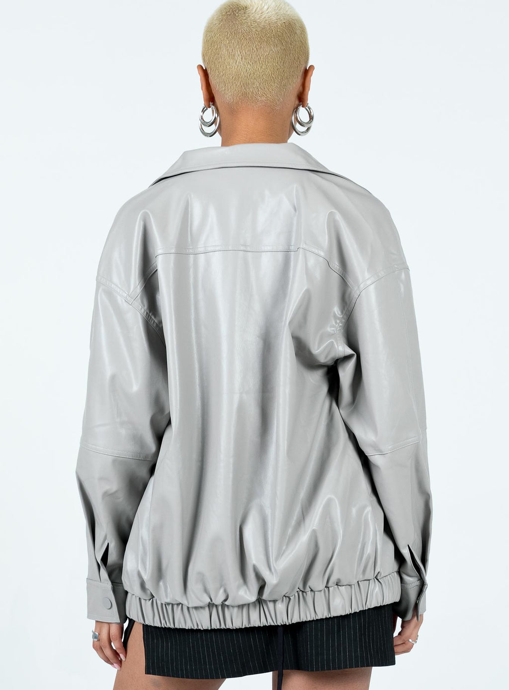 Braelynn Faux Leather Bomber Jacket Grey