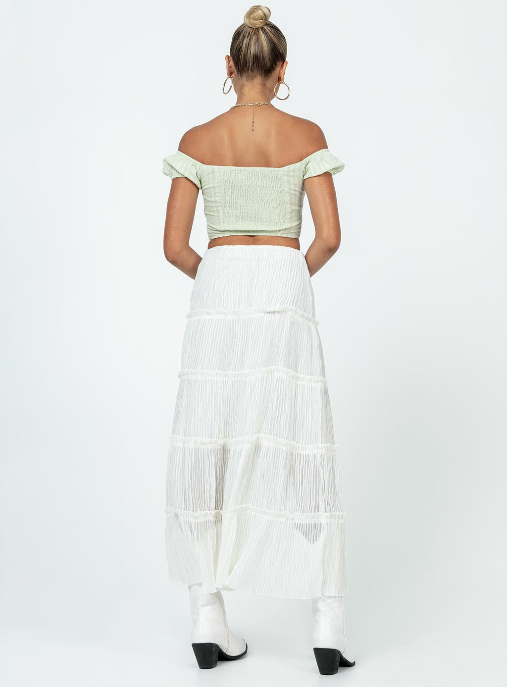 Sun Down Mid Rise Maxi Skirt White