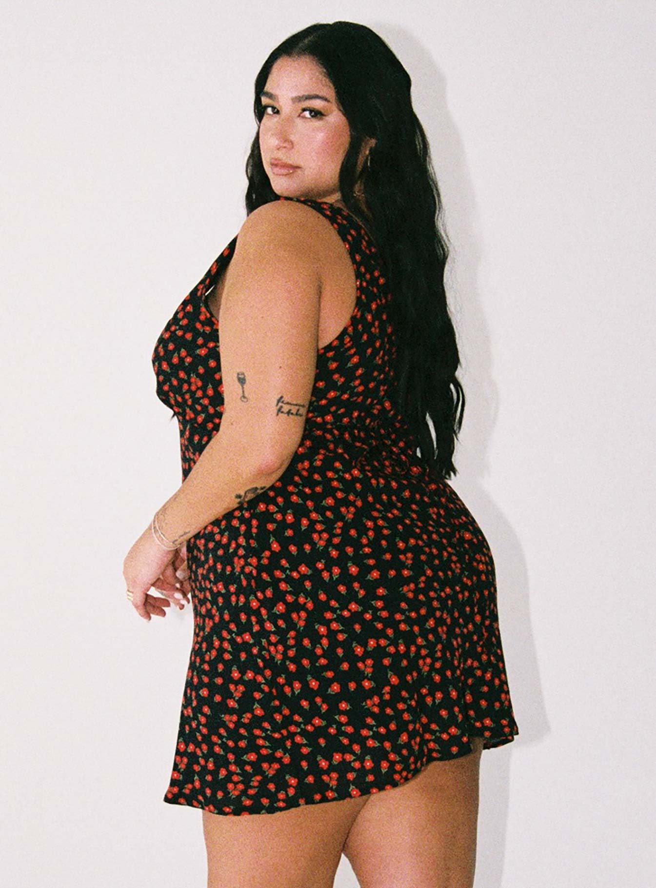 Nellie Mini Dress Black / Red Floral Curve